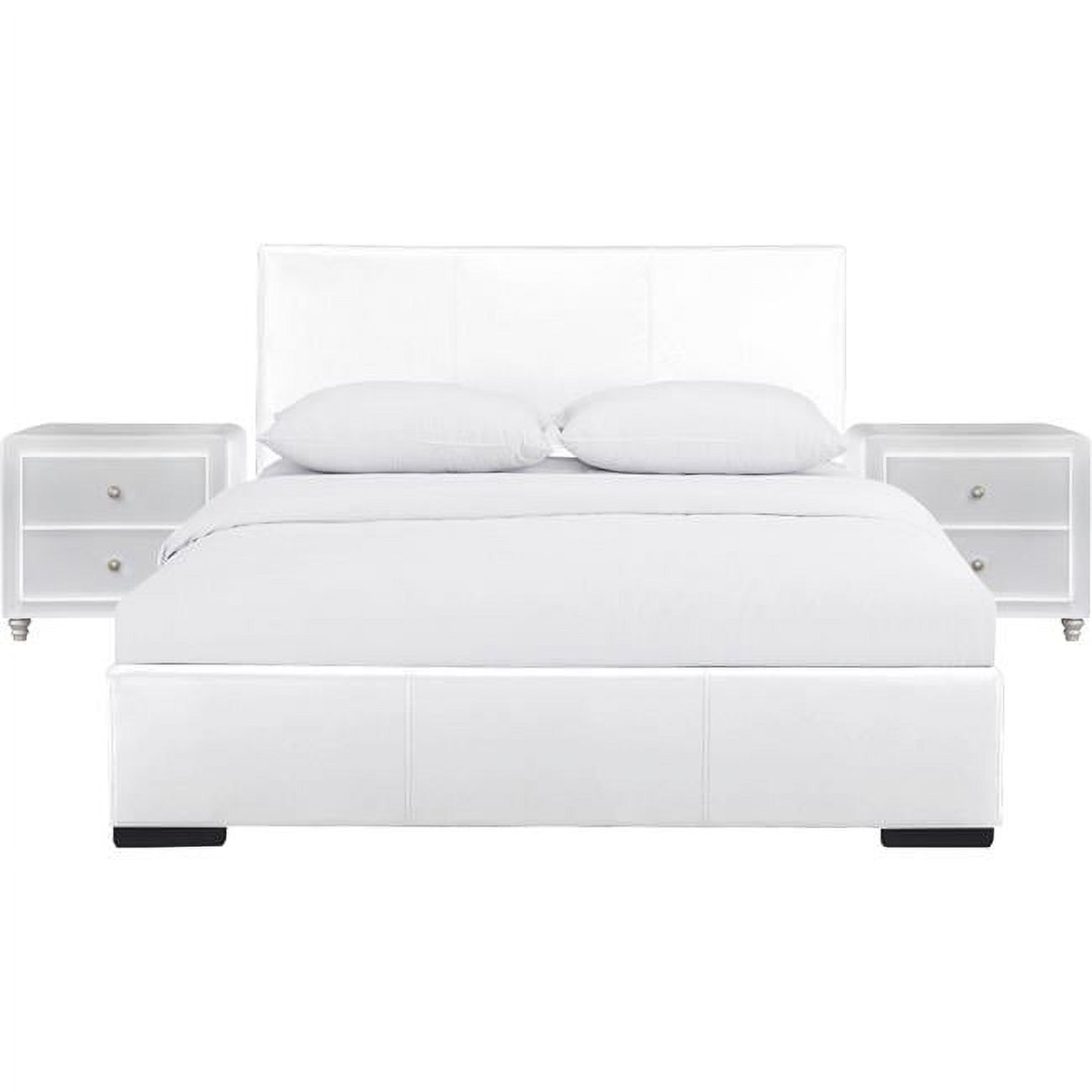HomeRoots 397064 Upholstered Platform Bed with Two Nightstands, White - King Size