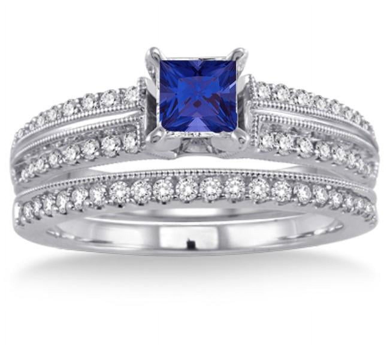 2.75 Carat Square Shape Blue Sapphire And Moissanite Diamond Wedding Ring Antique Bridal set Ring on 10k White Gold