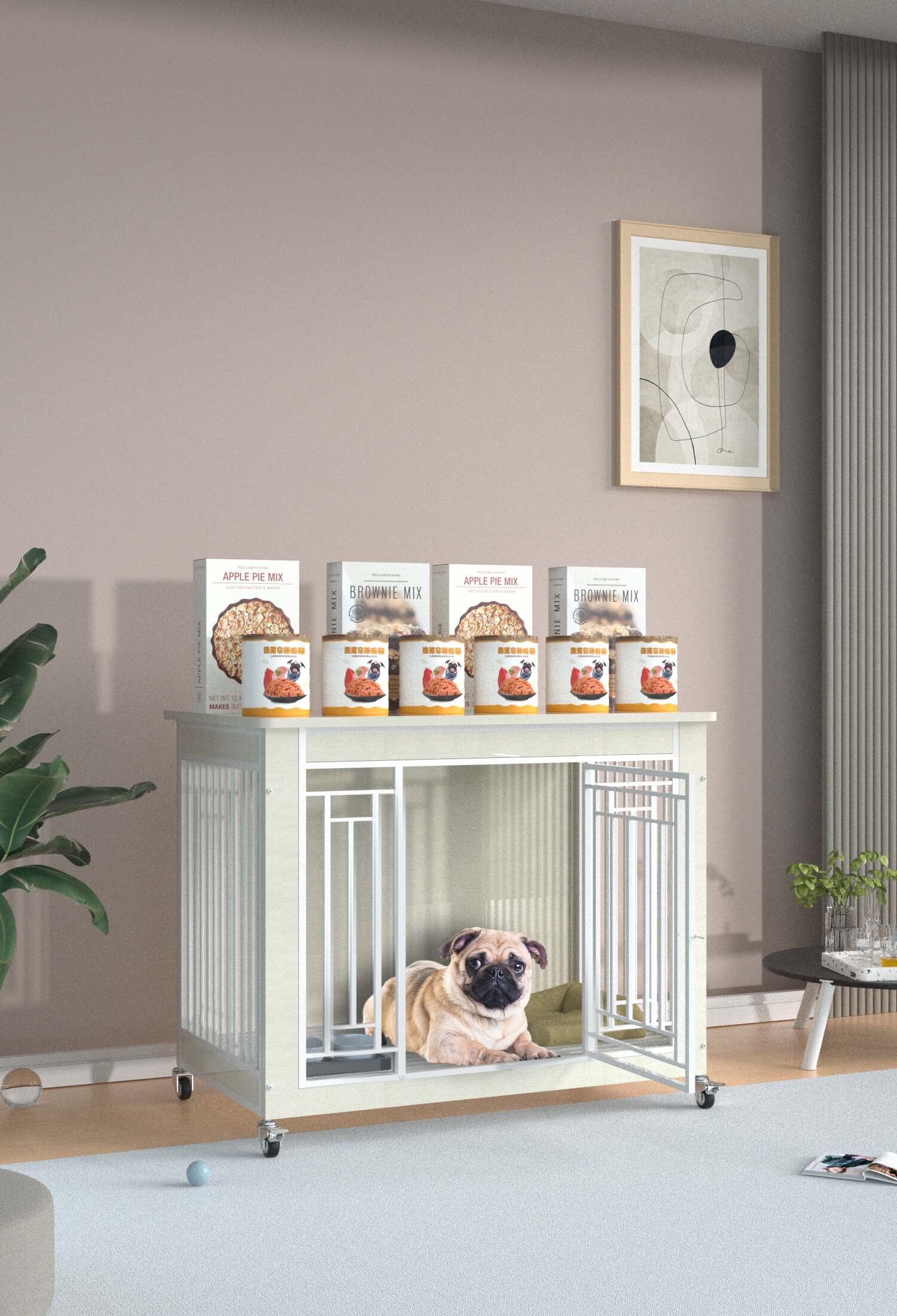 White Wooden Dog Cage Medium Dog Pet Furniture