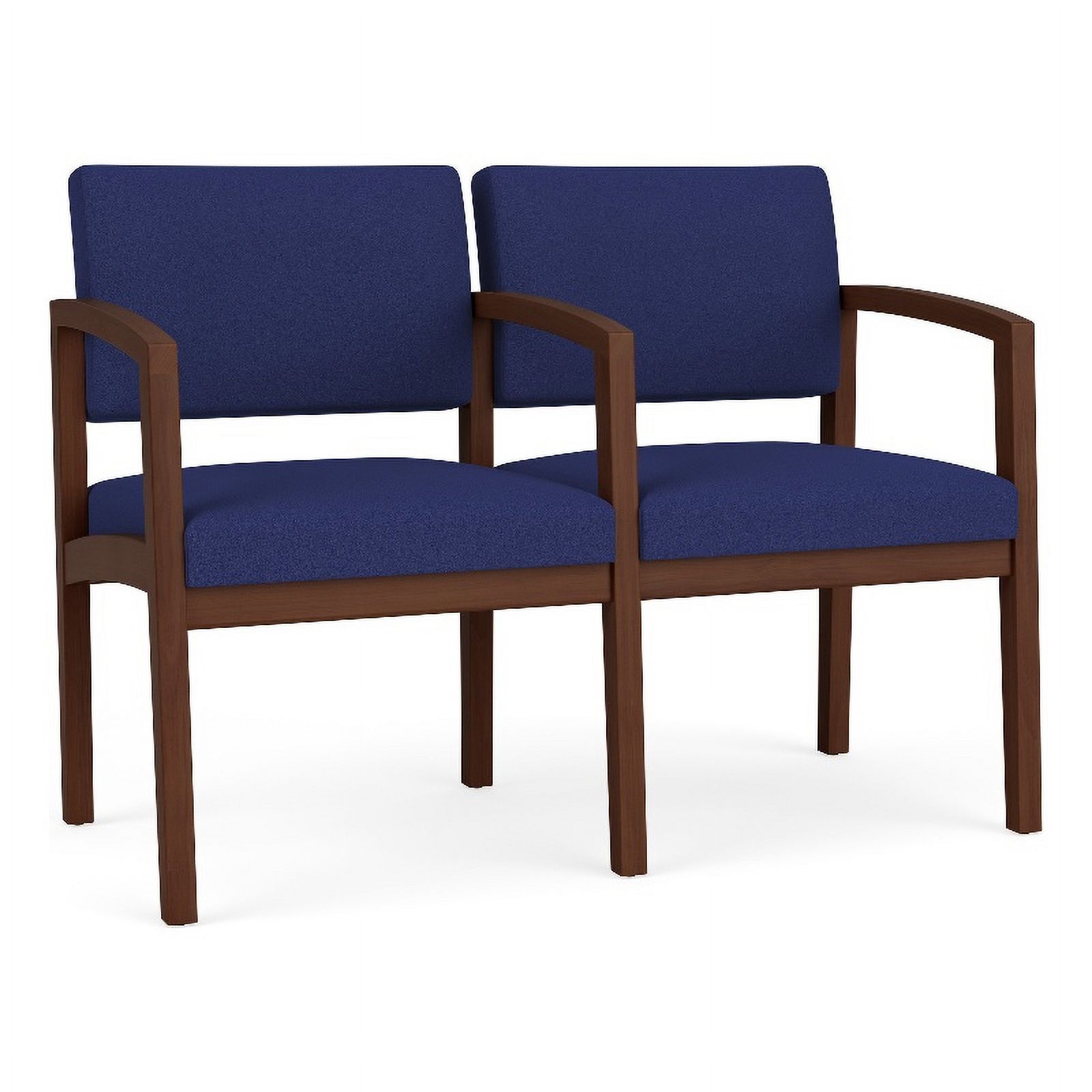 Lesro Lenox Wood 2-Seat Fabric Reception Tandem Seating in Cobalt Blue/Walnut