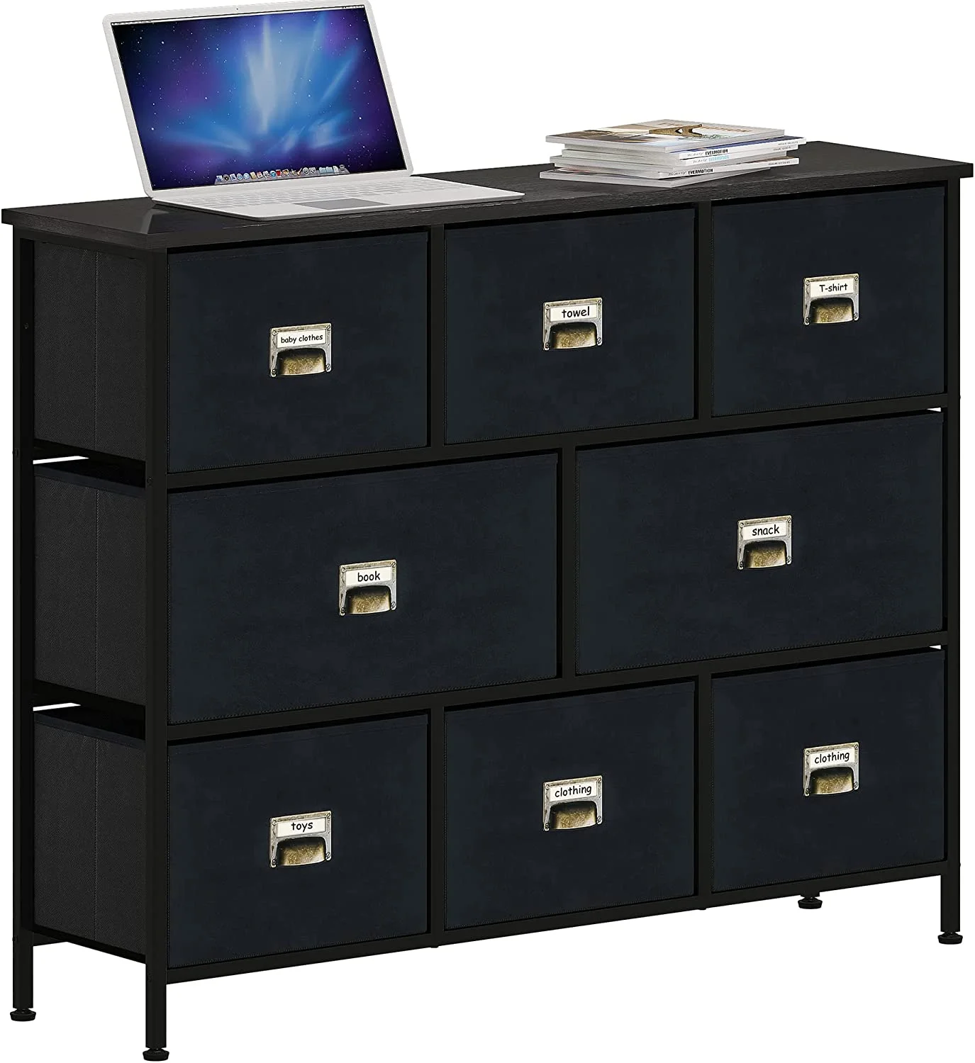 Dresser with 8 Drawers - Furniture Storage Tower, Organizer Unit for Bedroom, Living Room, Hallway, Closets & Nursery - Sturdy Steel Frame, Wooden Top & Easy Pull Fabric Bins (Chocolate)