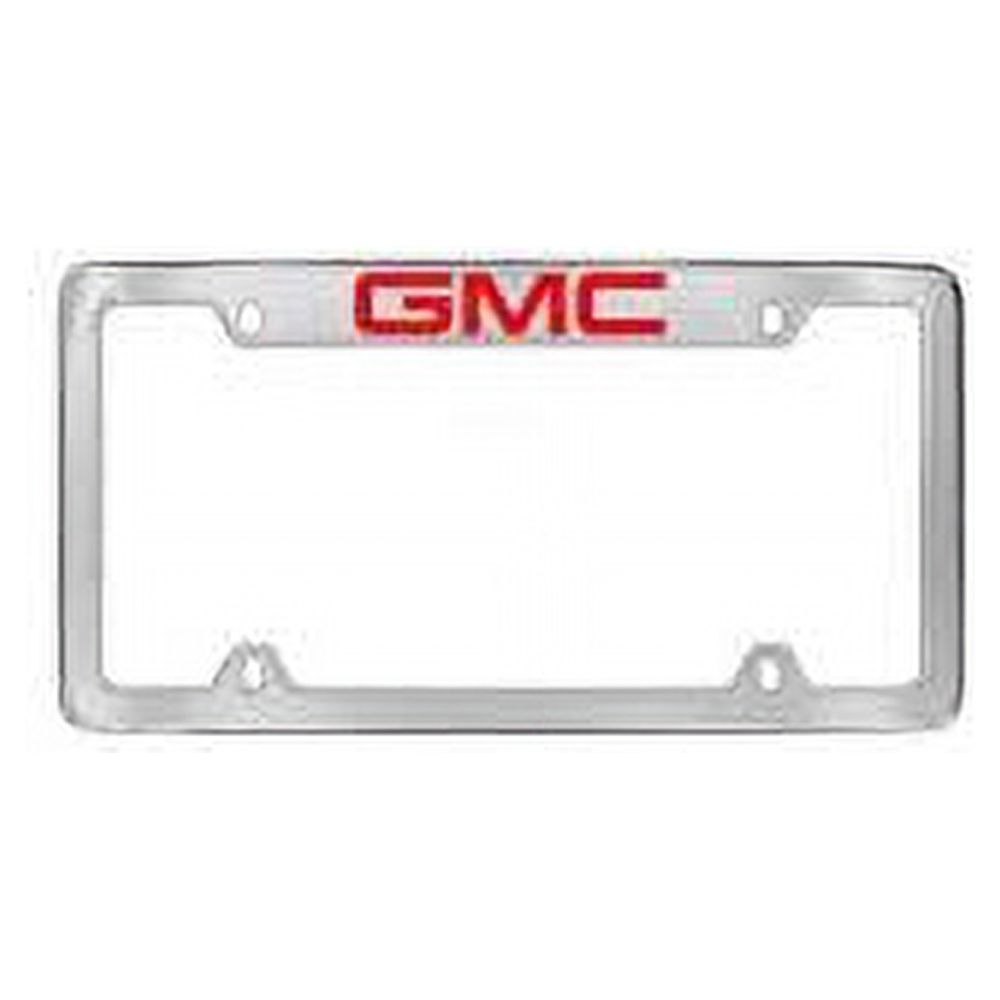 GMC Red Logo Chrome Plated Metal Top Engraved License Plate Frame Holder