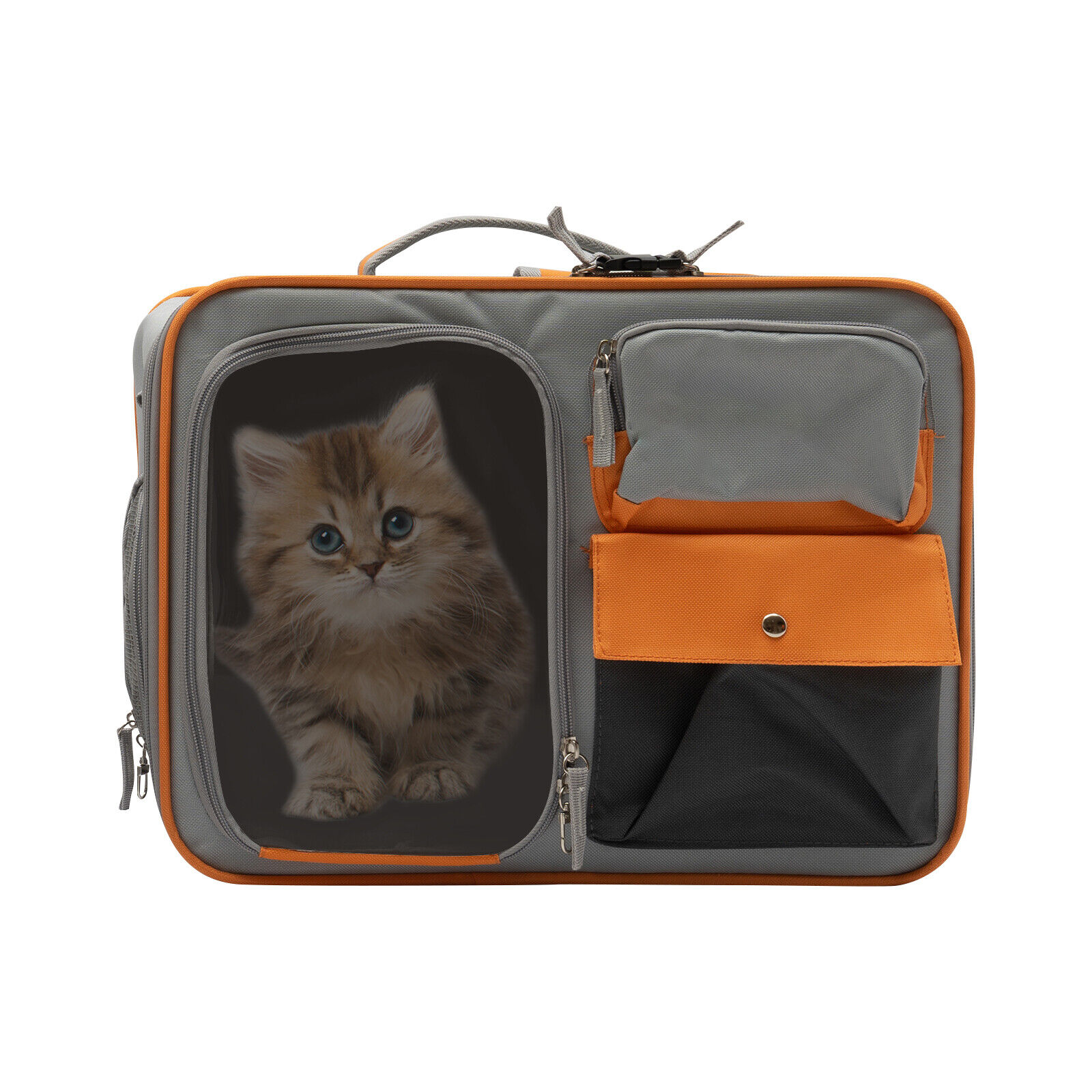 Grey Small Pet Carrier with Wheels Foldable Pet Carrier Bag with Telescopic handle