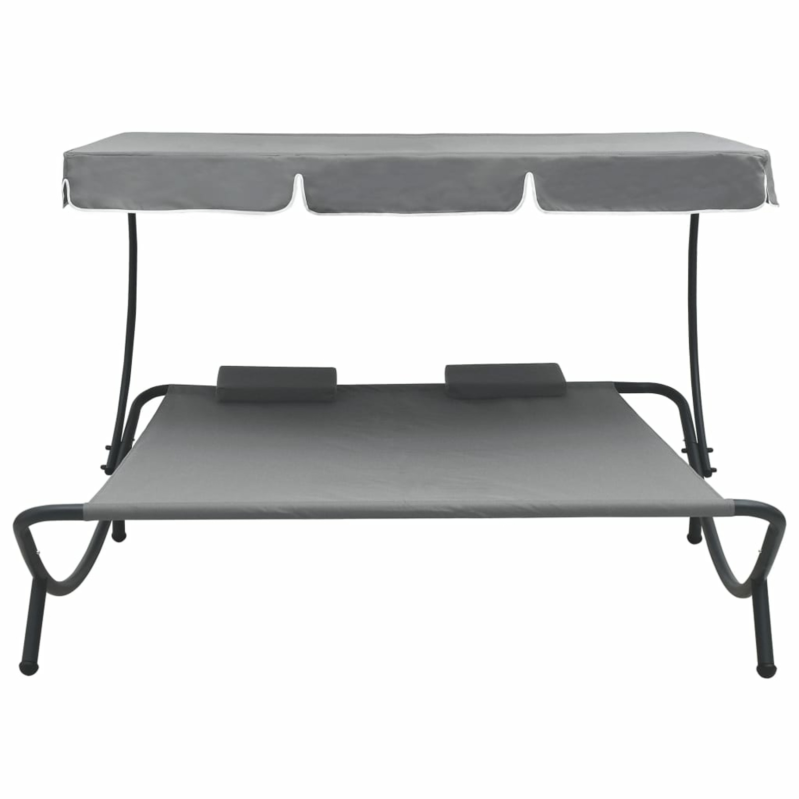 Dcenta Outdoor Lounge Bed with Canopy and Pillows Patio Daybed Fabric Steel Frame Sun Bed Gray for Patio, Garden, Backyard, Poolside, Balcony 78.7 x 68.1 x 53.1 Inches (L x W x H)