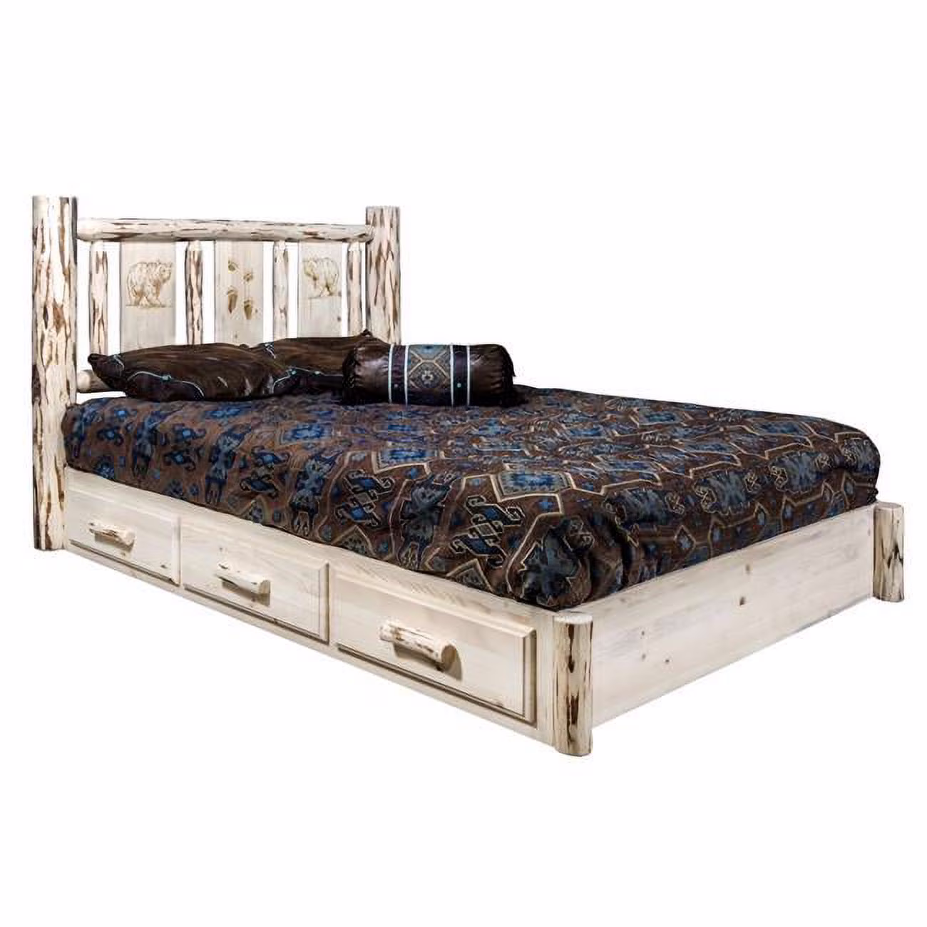 Montana Woodworks  Montana Platform Bed with Storage, California King with Laser Engraved Bear Design