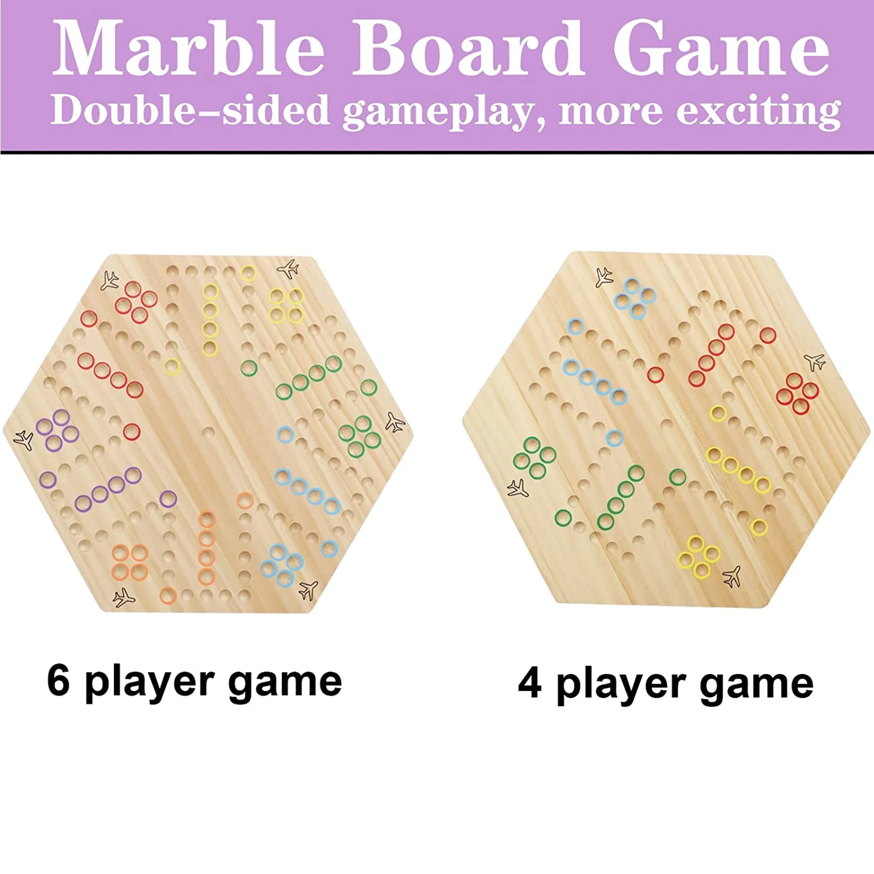Original Marble Game Wahoo Board Game Double Sided Painted Wooden Fast Track Board Game for 6 and 4 Players 6 Colors 24 Marbles 6 Dice for Family Friends and Party (Oak)