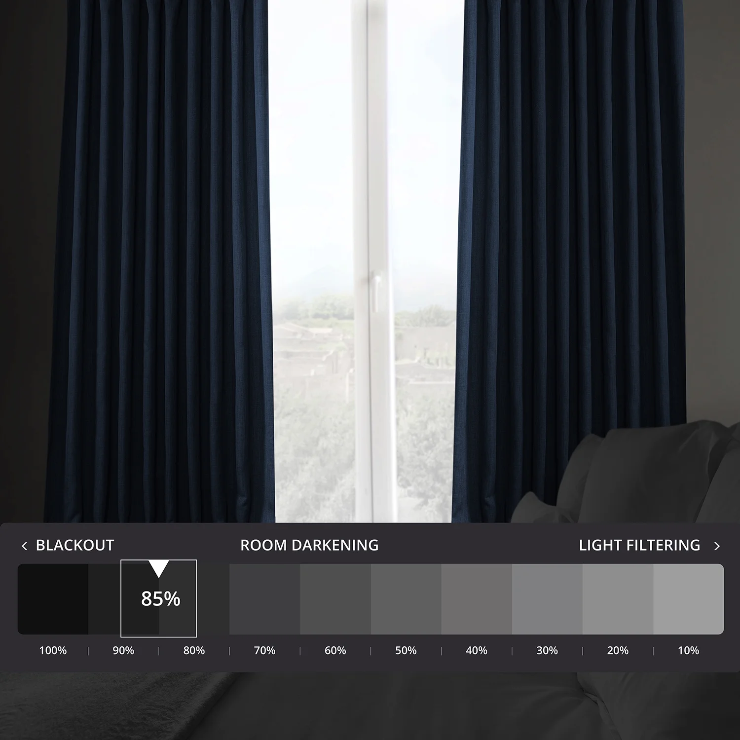 Nightfall Navy Faux Linen Extra Wide Room Darkening Curtain (1 Panel), Nightfall Navy, 100W X 120L