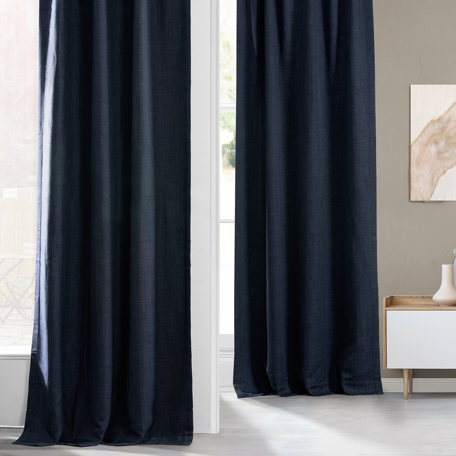 Nightfall Navy Faux Linen Room Darkening Curtain (1 Panel), Nightfall Navy, 50W X 96L