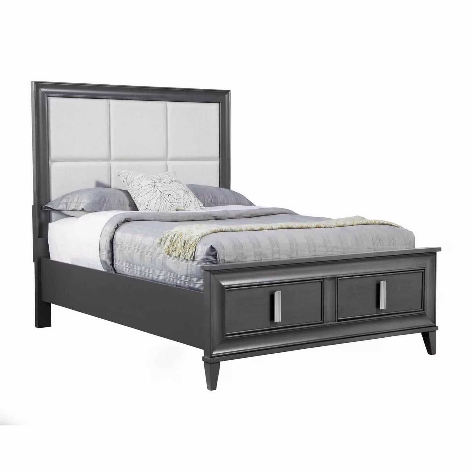 Transitional Standard King Storage Bed with Fabric Headboard Gray and Cream