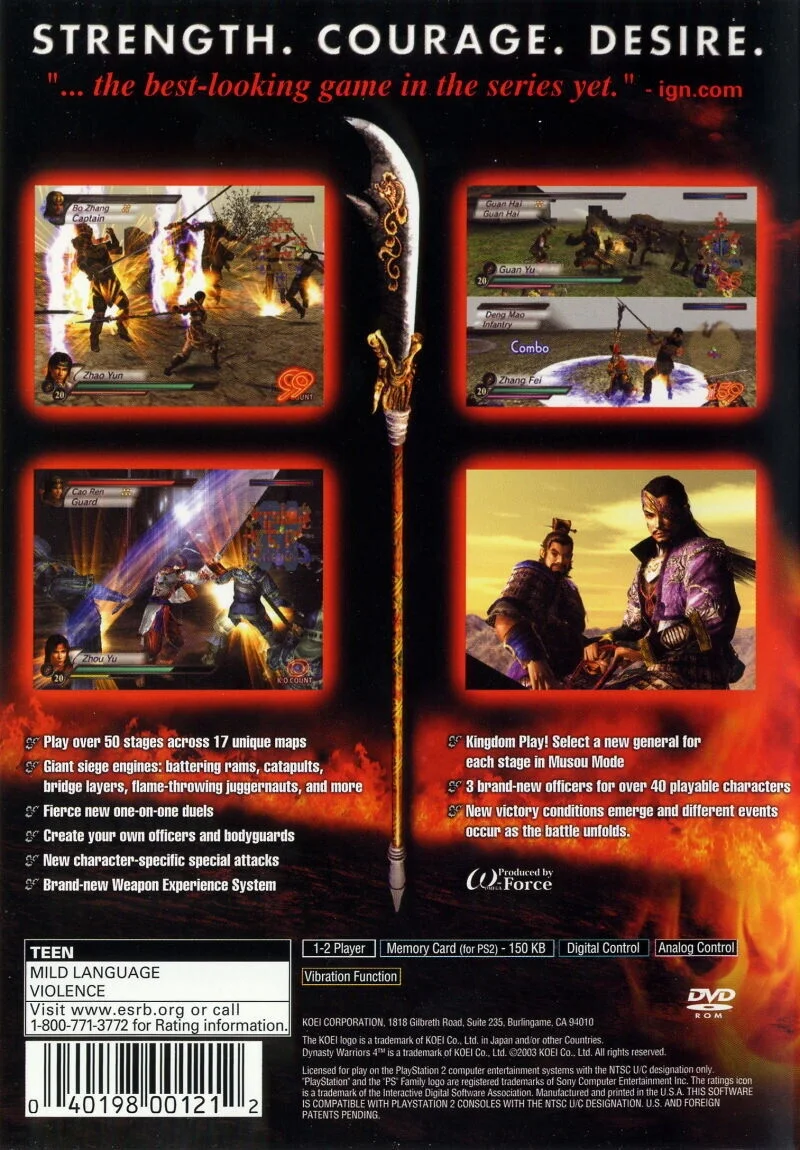 Dynasty Warriors 4 [PlayStation 2 PS2 Koei 3 Kingdoms Guanyu Lei Bei Lu Bu] NEW