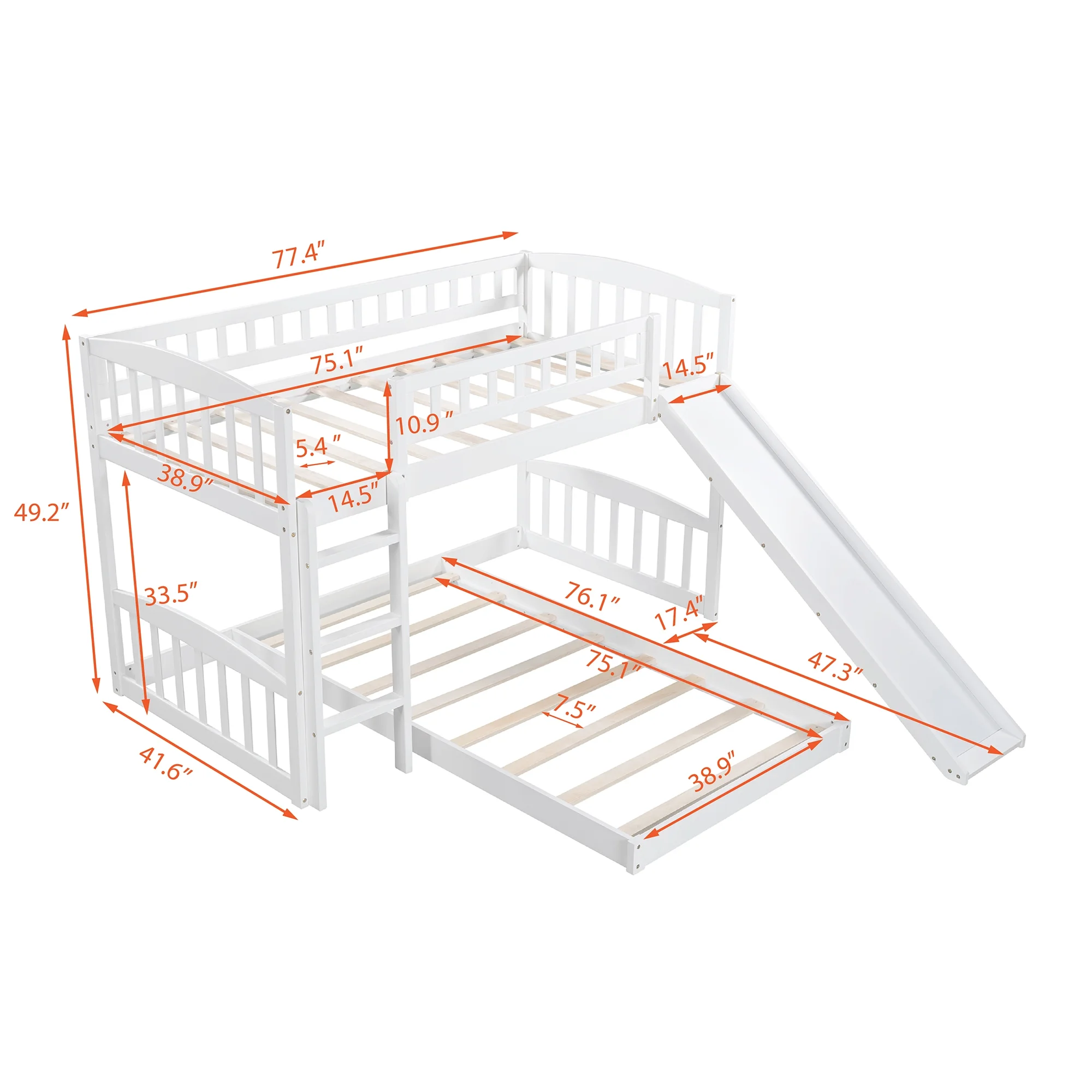 Nestfair White Twin over Twin Bunk Bed with Slide and Ladder