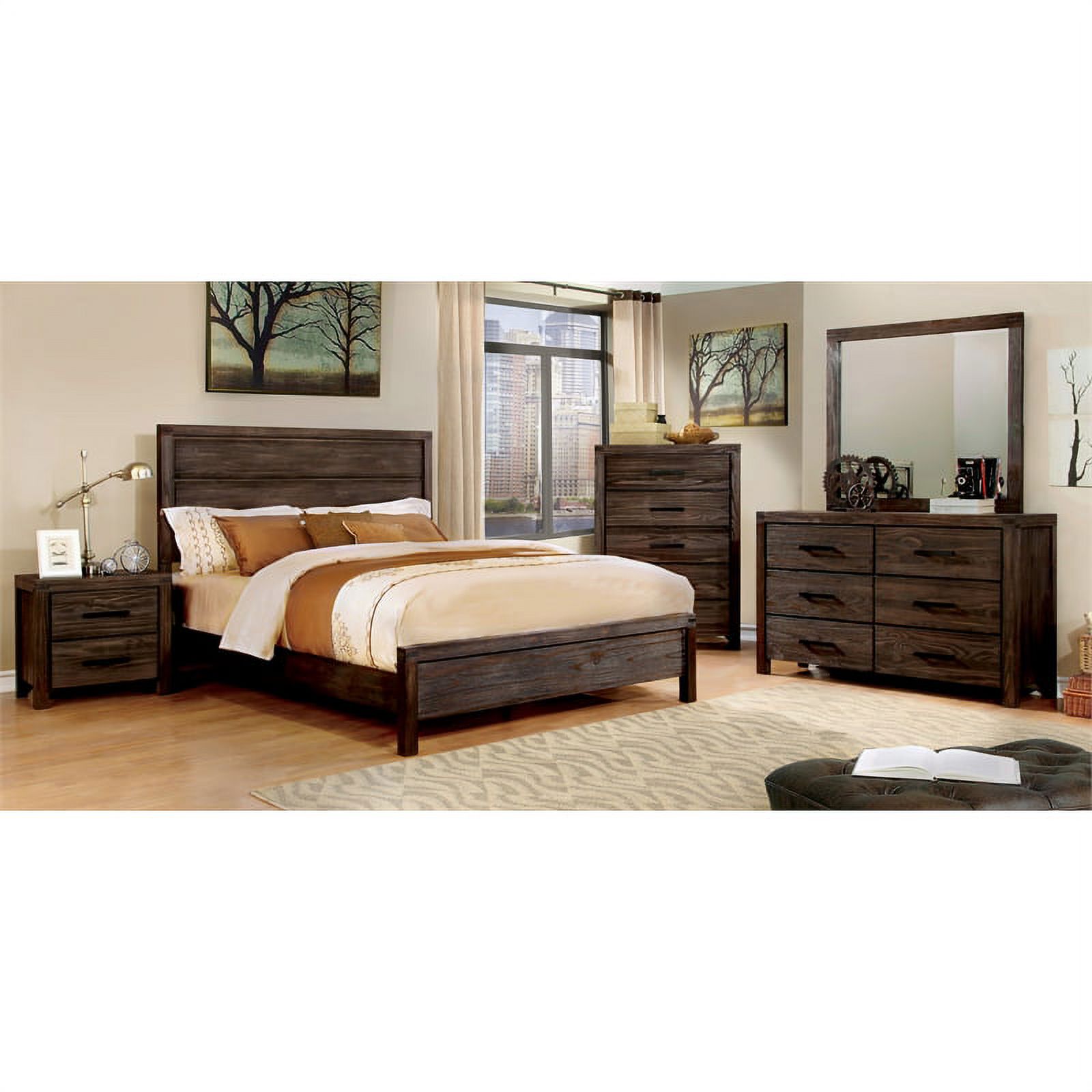 Furniture of America Krentin Wood Full Panel Bed in Wire-Brushed Brown