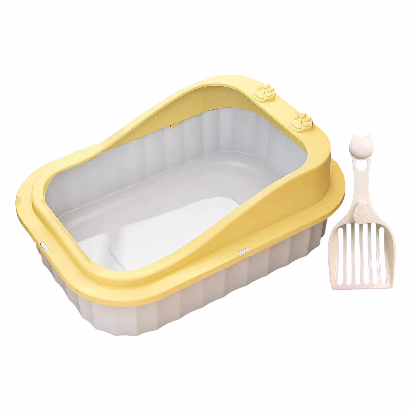 Toysmith Cat Kitty Litter Pan Durable Cat Litter Basin Cat Sand Box Splashproof Cartoon Appearance 50x36x19cm Kitten Toilet yellow