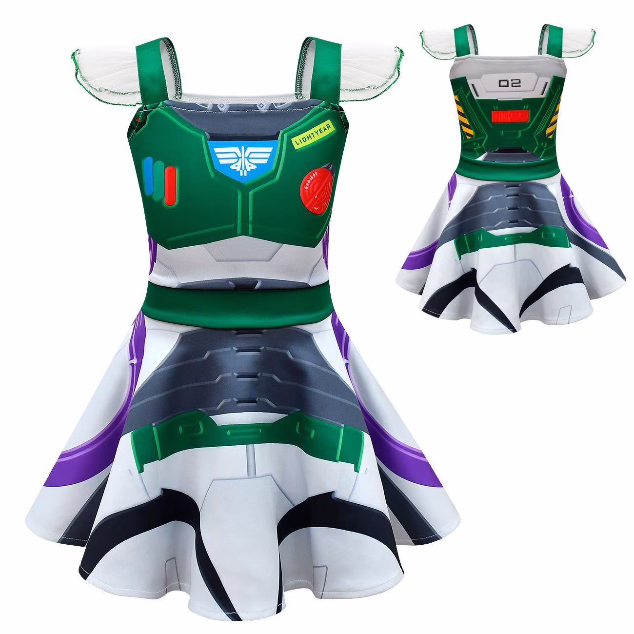 Girls Costume Buzz Lightyear Dress Girl Cartoon Cosplay Dress Summer Clothes 3-9T