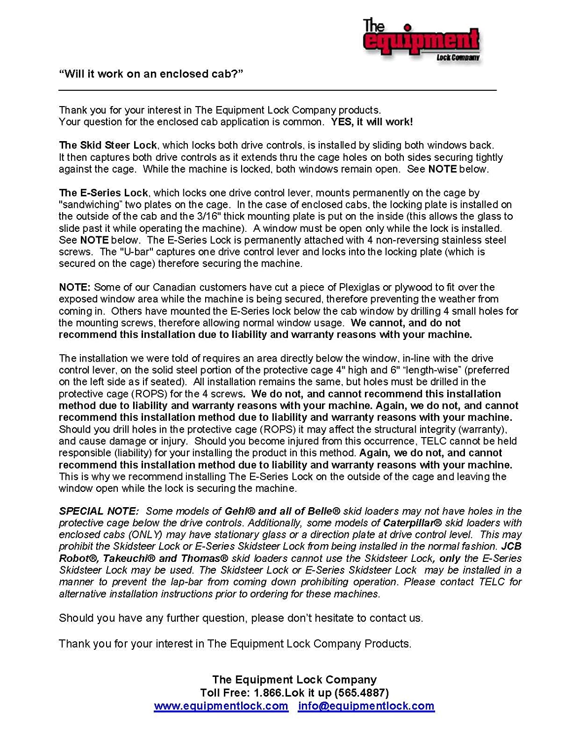 Equipment Lock Co.:  E-series Skidsteer Lock - Keyed; Skid Loader Single Drive Control Lock