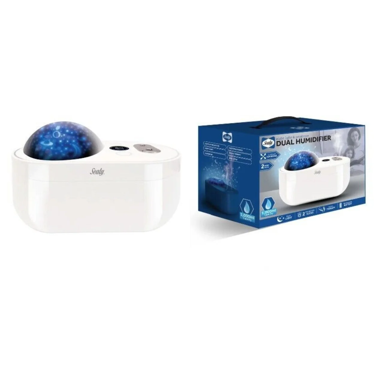 Sealy Dual Spray Humidifier w Night Light & Projector (HU-103)