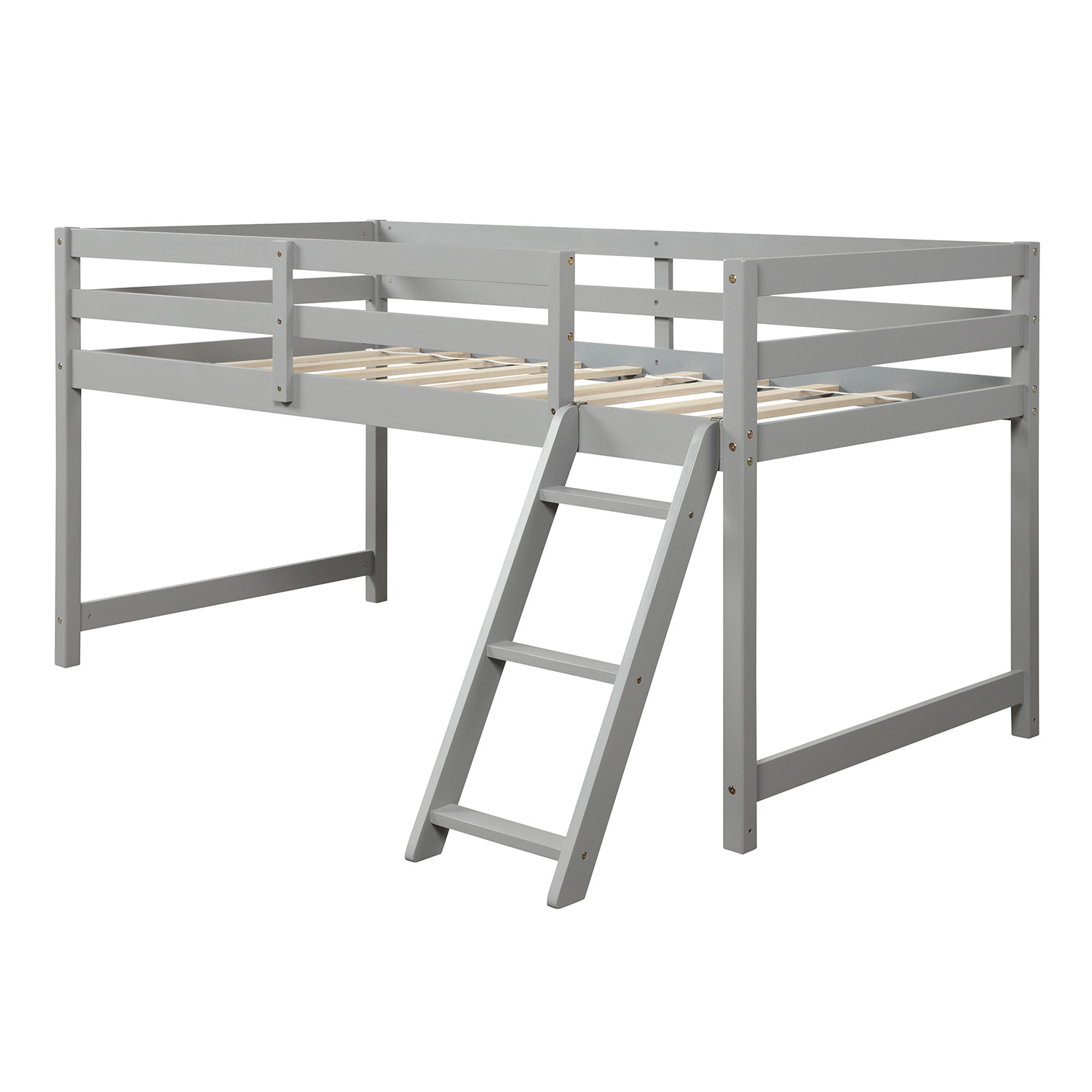 Twin Over Full Bunk Bed, Solid Wood Bunk Loft Bed Frame with Guardrail and Removable Ladder, Can be Separated into 2 Beds