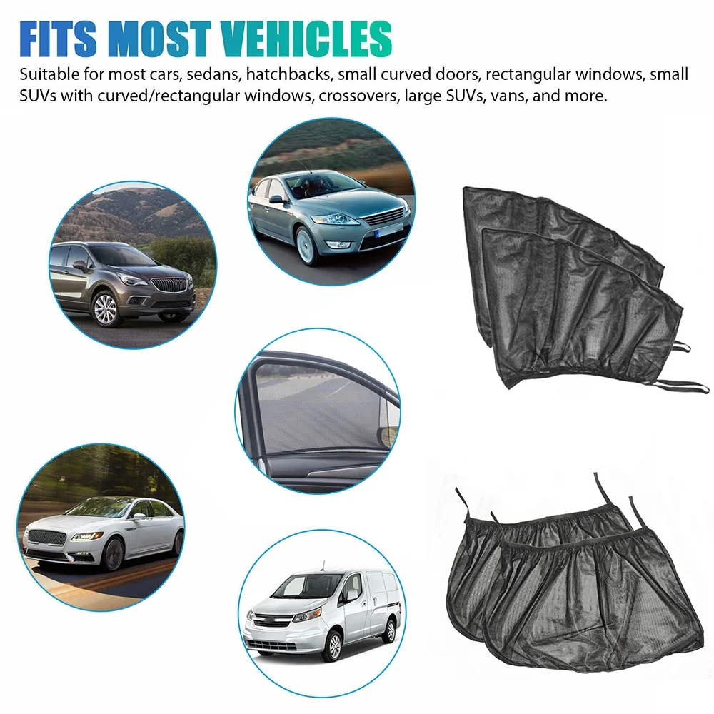 Universal Car Side Window Sun Shade, Rear and Front Car Windows Sunshades Curtain, UV Protection Privacy Windshield Mesh