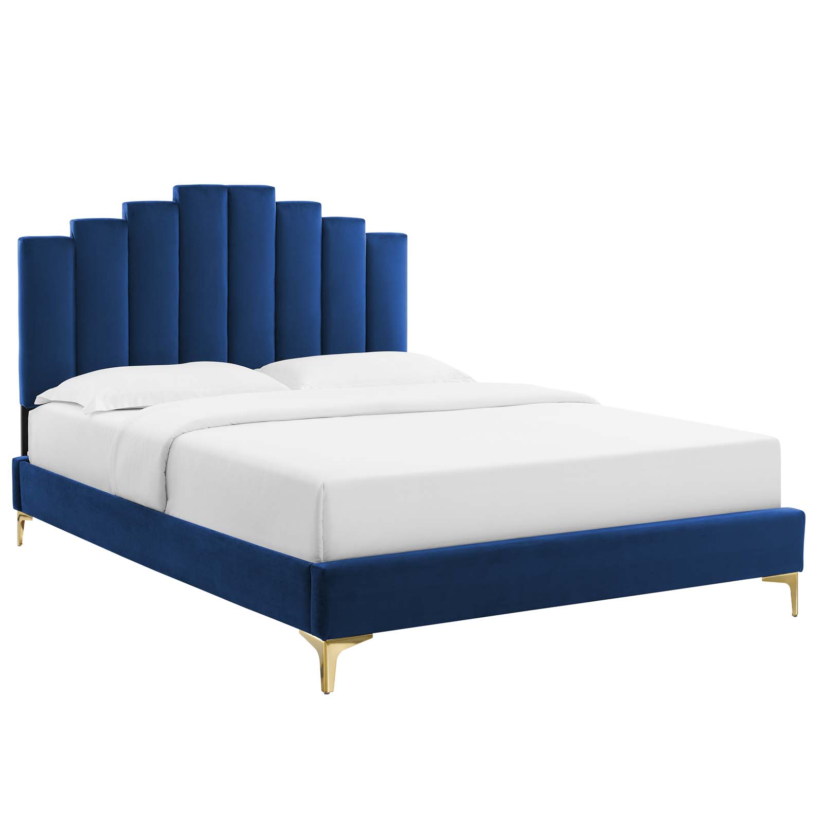 Modway Elise King Performance Velvet Platform Bed in Navy
