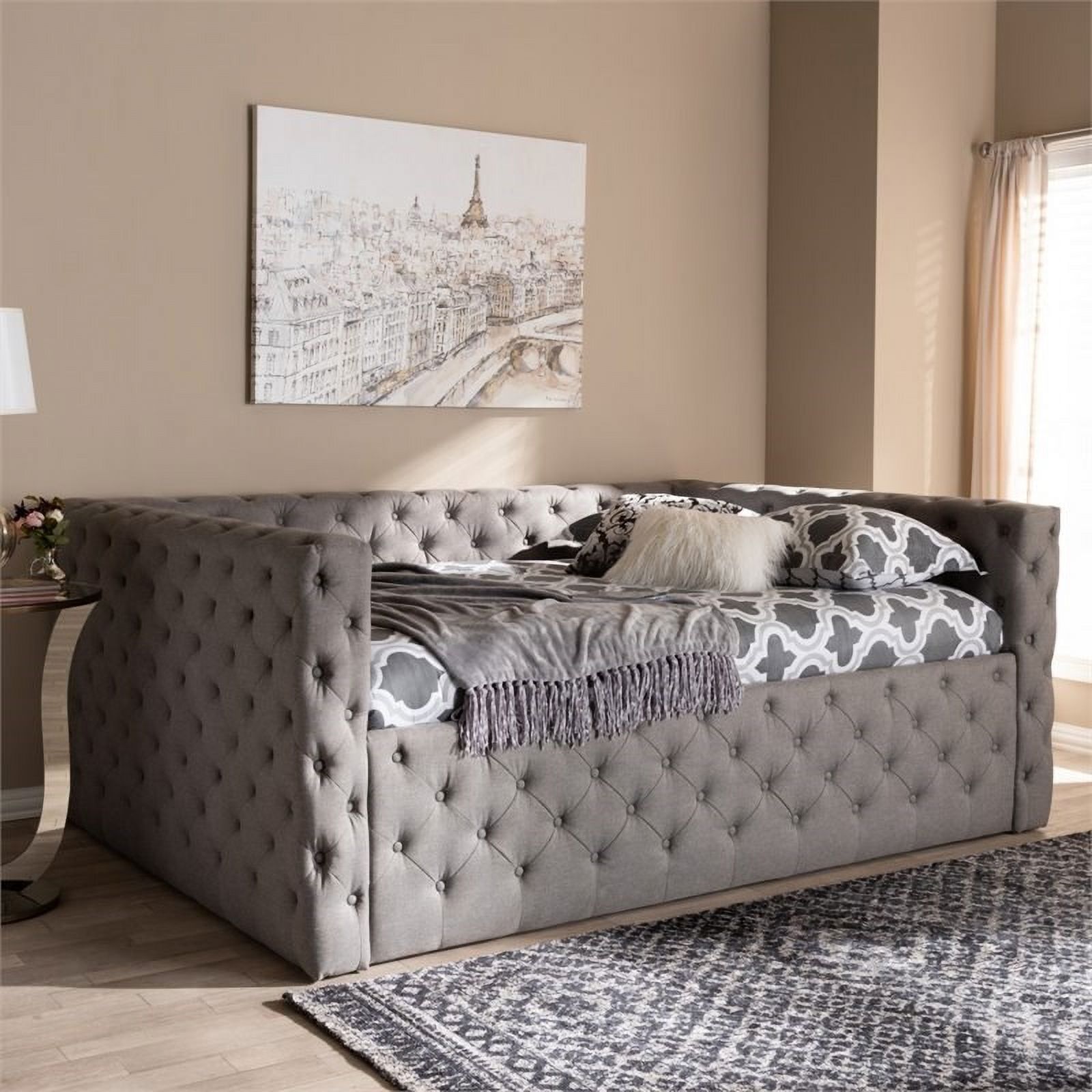 Bowery Hill Contemporary Tufted Full Daybed in Grey
