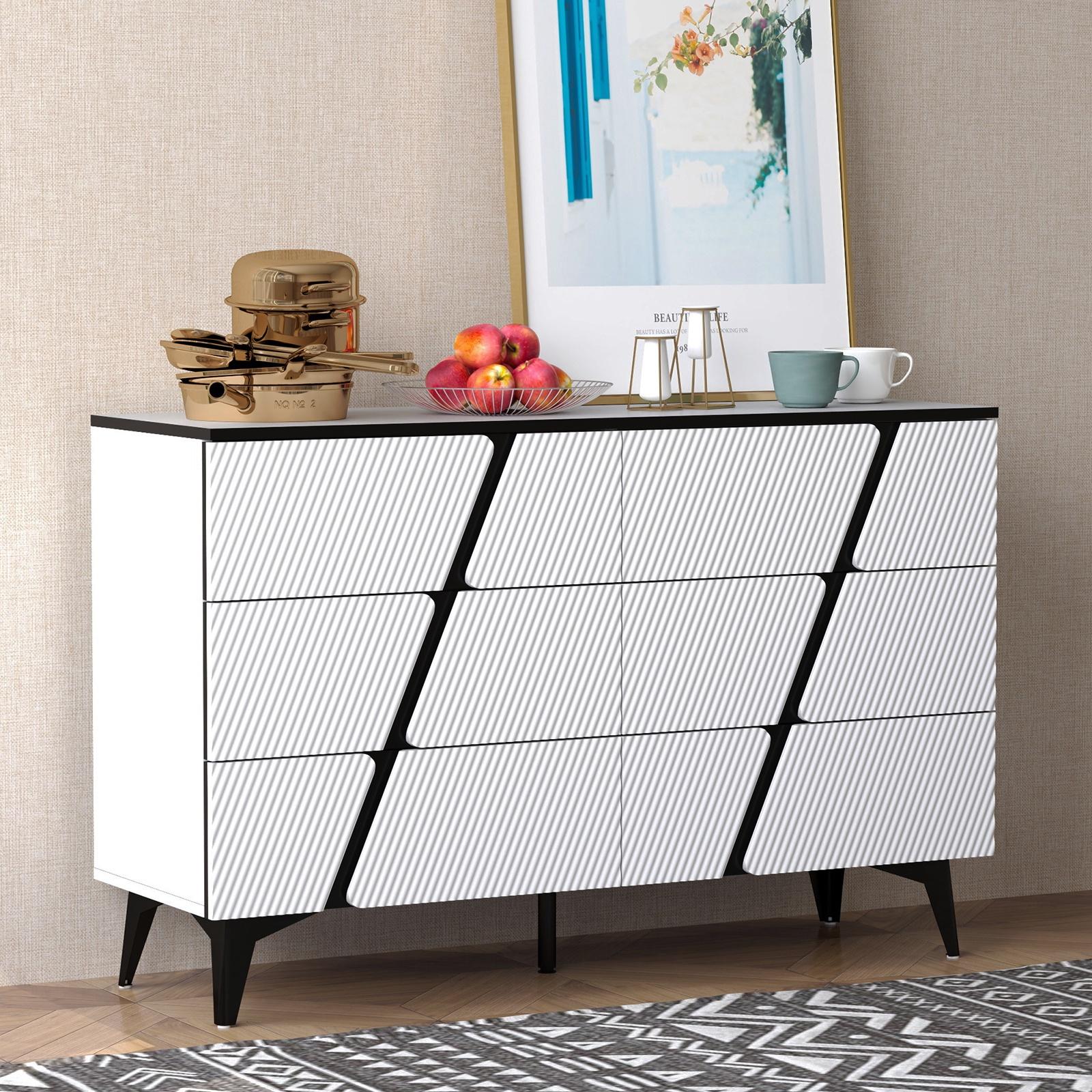 Glavbiku Modern 6 Drawers Dresser,Twill Wood Buffet Sideboard for Bedroom,47.2