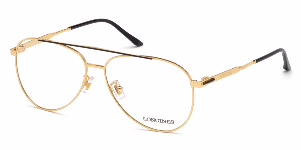 Longines LG5003-H Full Rim Aviator Shiny Endura Gold and Matte Black Eyeglasses