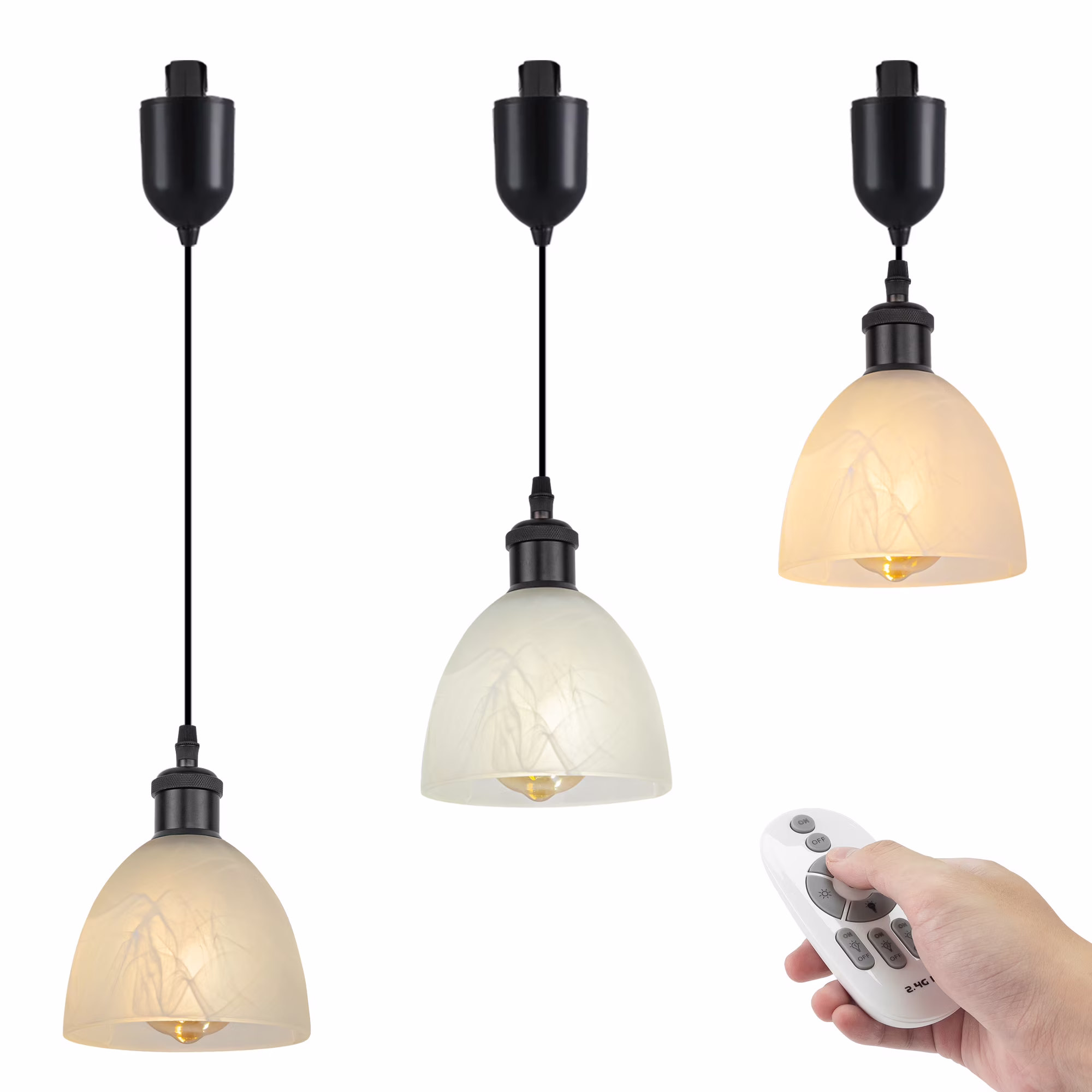 Kiven 3-Light J-Type track lighting pendants,Modern J track pendant lights with Remote Control Dimmer,Decorative Track Lighting Fixture for Kitchen Island Hallway,Black