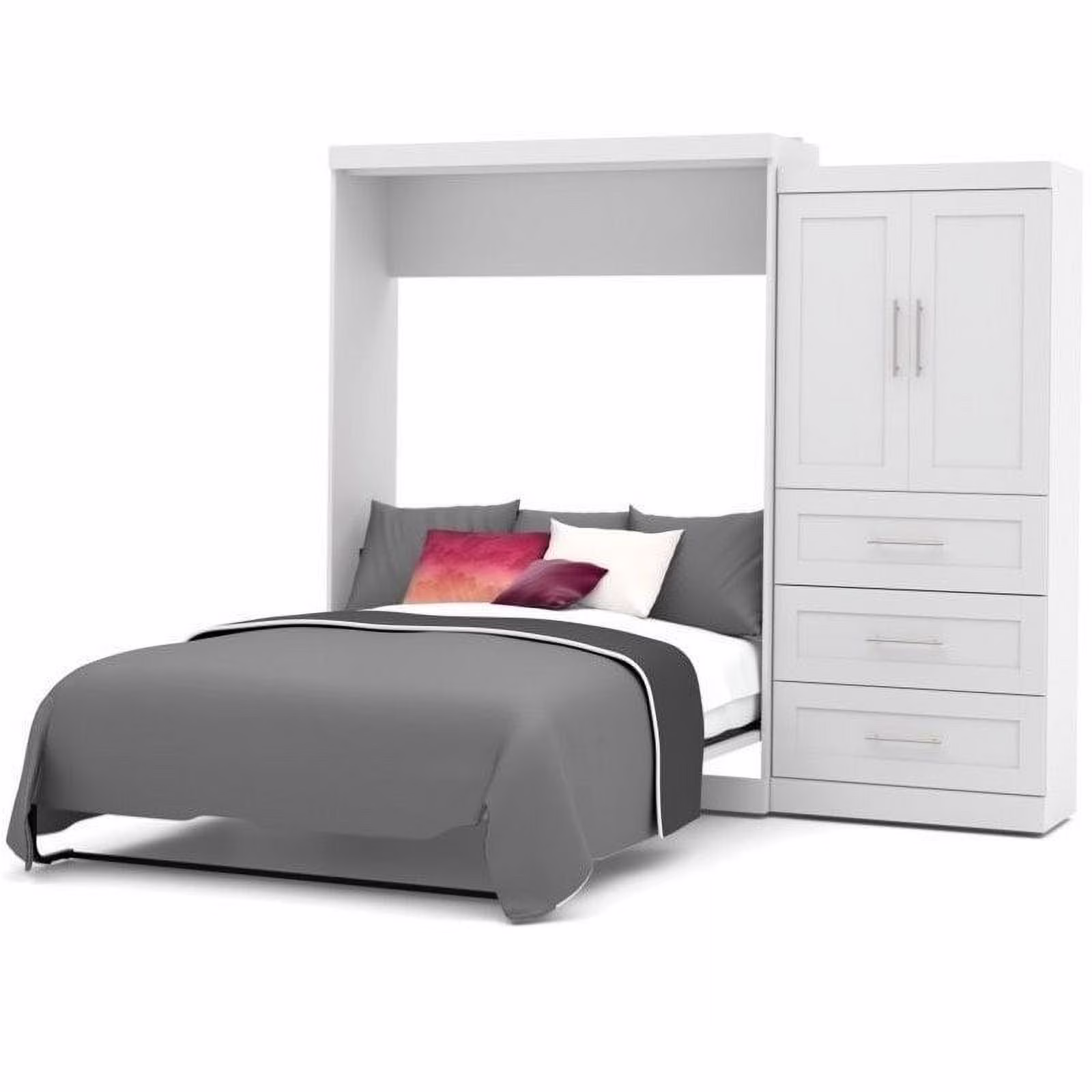 Kingfisher Lane Queen Wall Bed with Storage in White