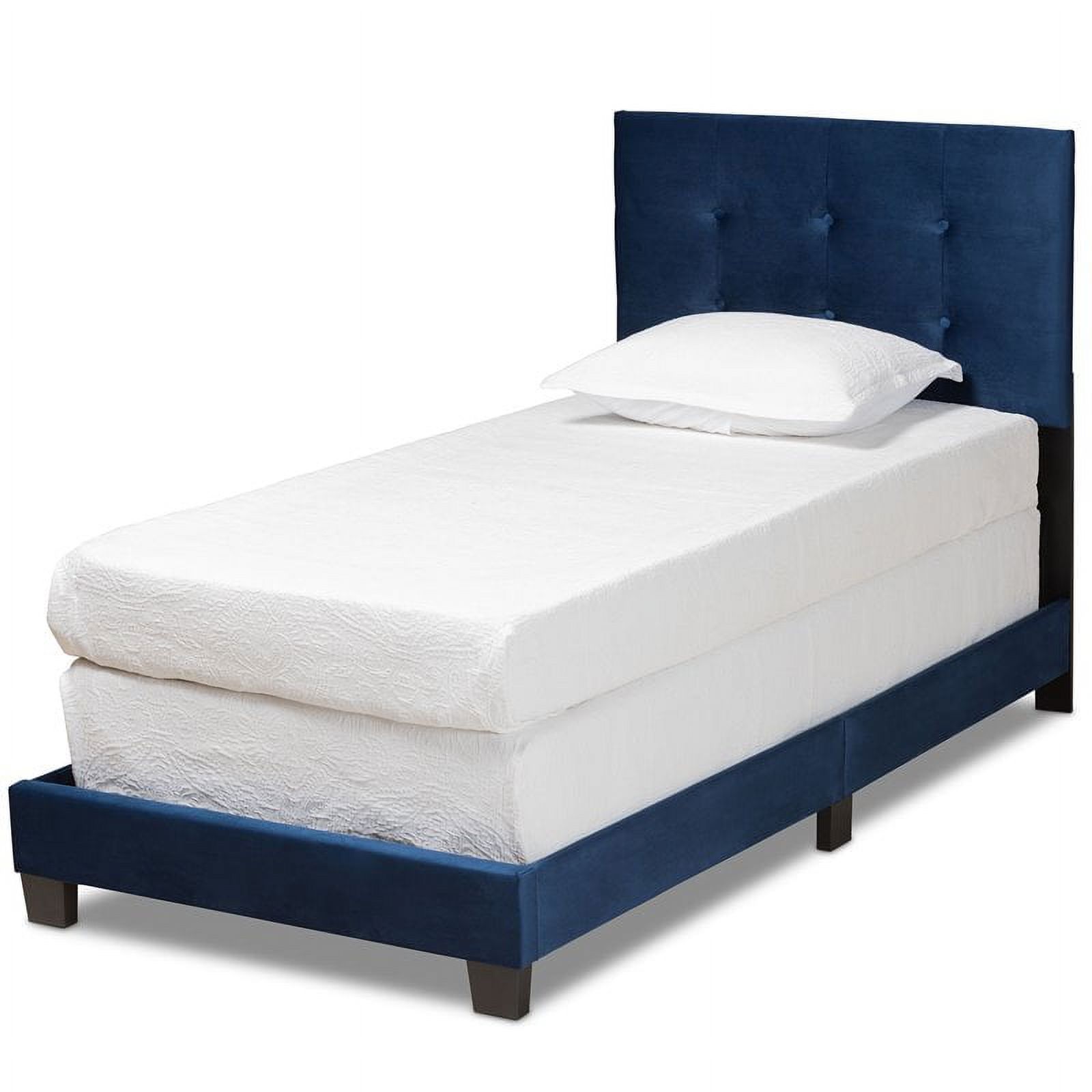 Bowery Hill Modern Velvet Fabric Upholstered Twin-Size Panel Bed in Navy Blue