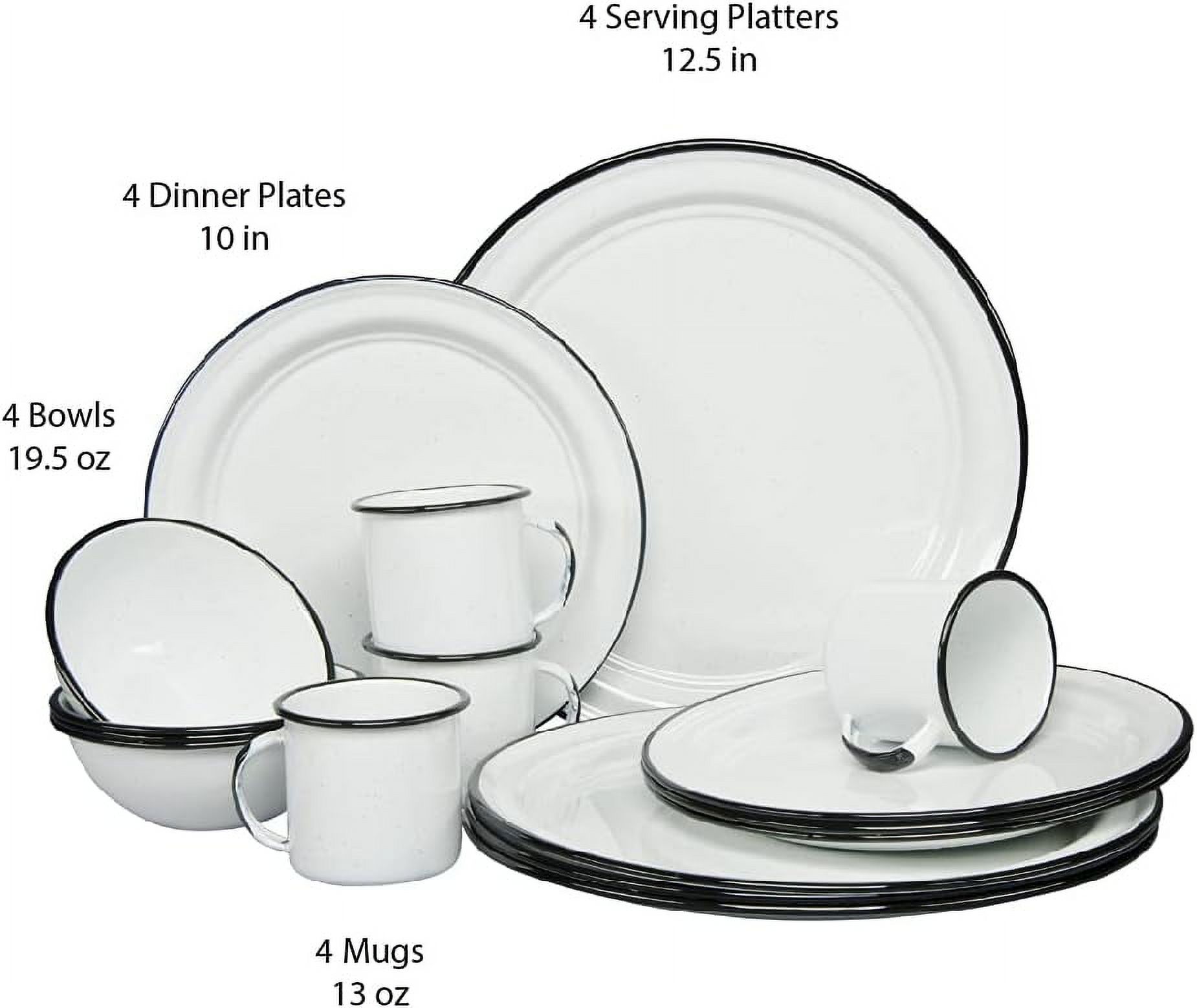 16 Piece. Enameled Dinnerware Camping/Outdoor Set For 4. Includes Plates, Bowls, Mugs, Coffee Boiler