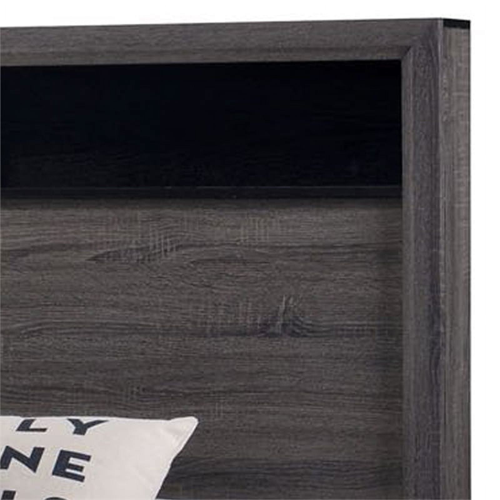 Benjara Wooden Eastern King Bed with Bookcase Headboard and Grain Details, Gray