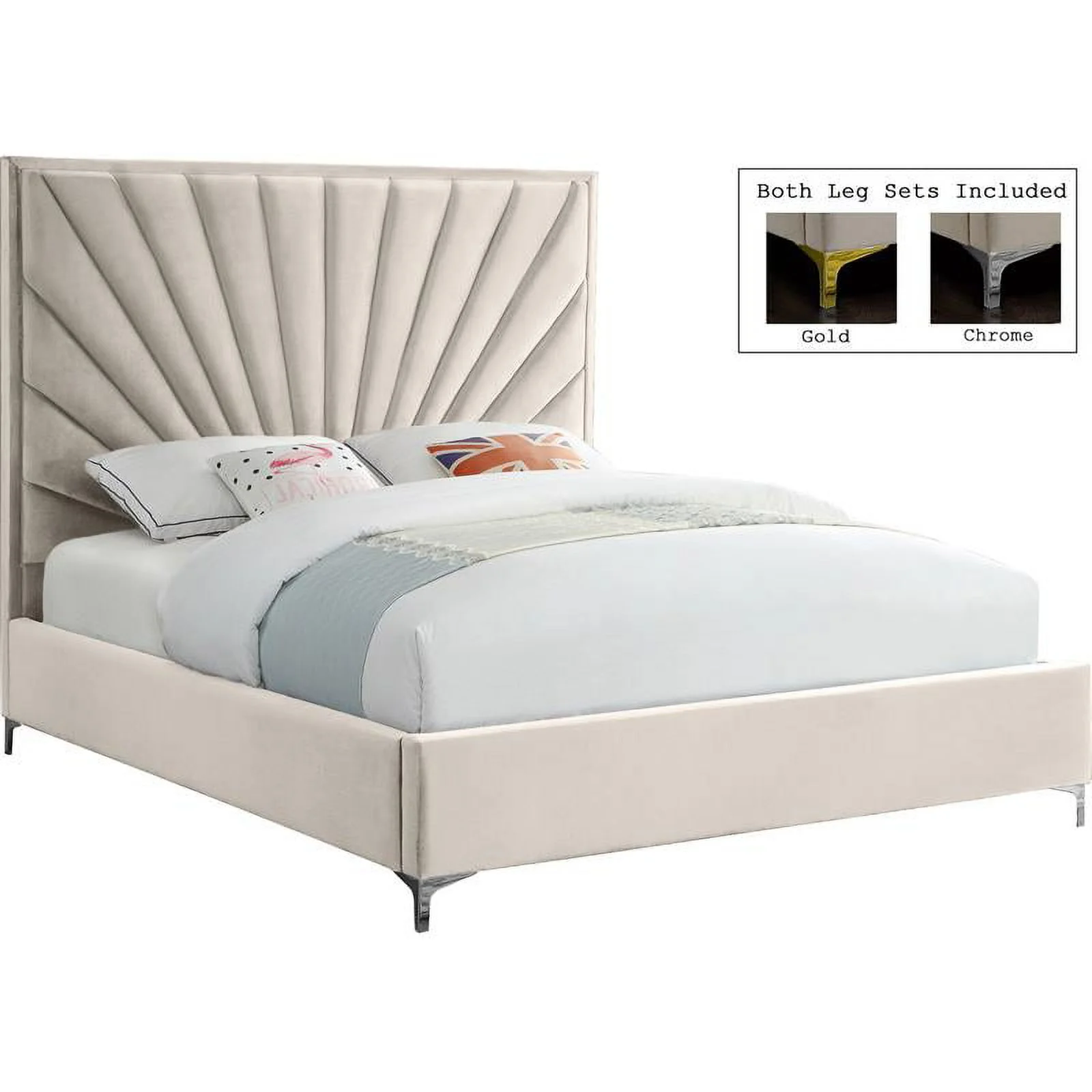 Meridian Furniture Eclipse Solid Wood and Velvet Full Bed in Cream