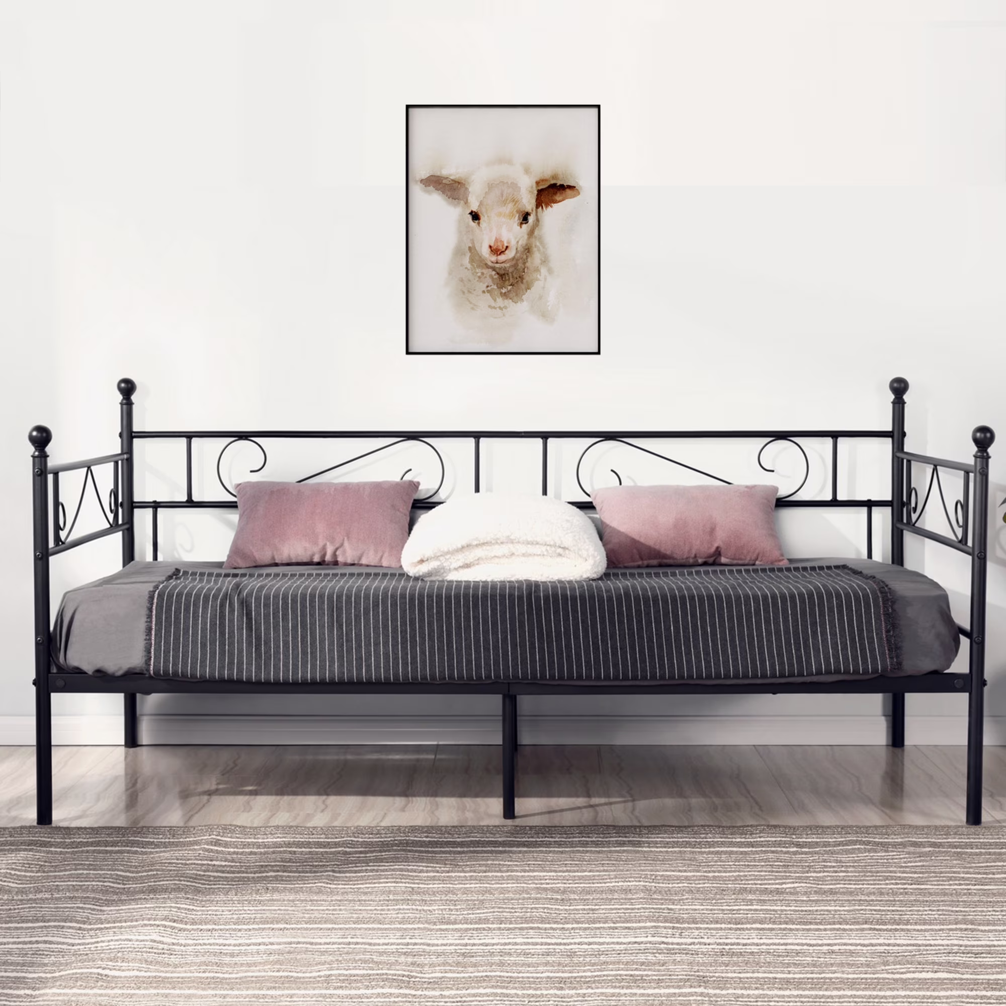 Twin Size Metal Daybed Frame, No Box Spring Needed, Black