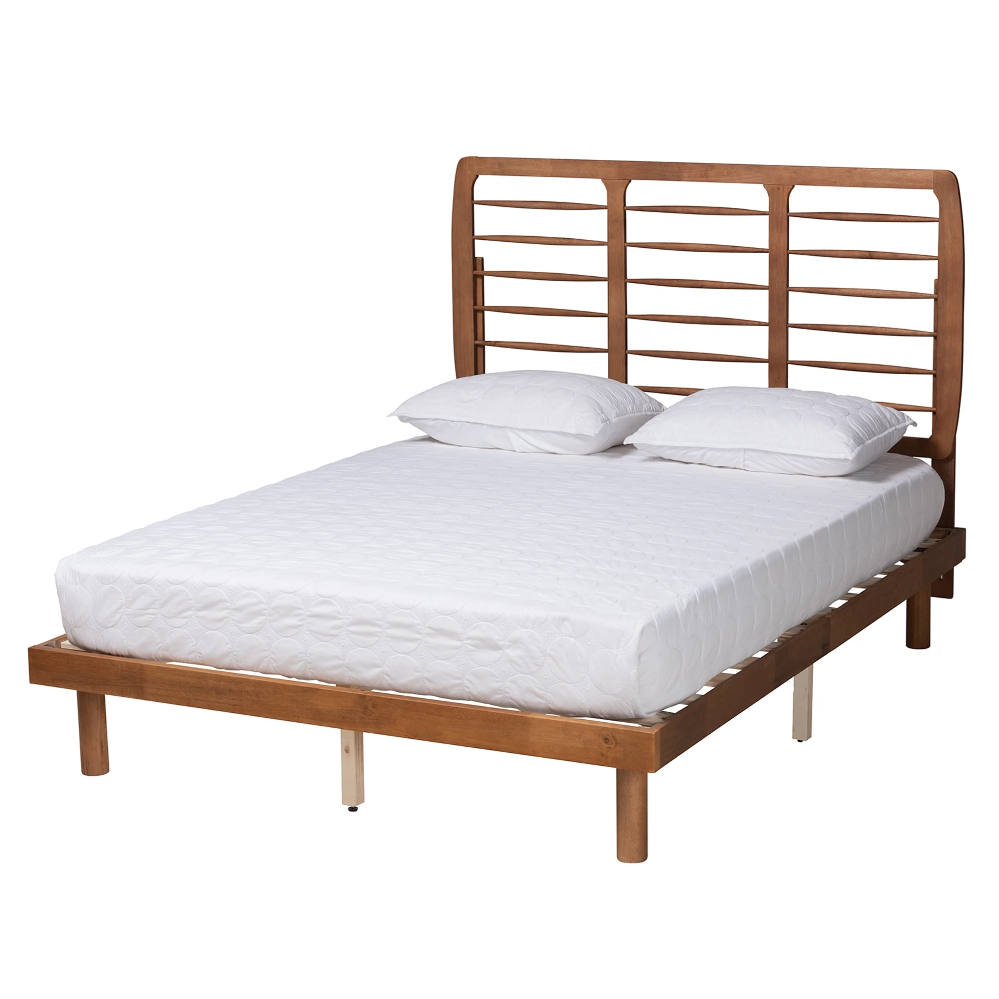 Baxton Studio Petra Mid-Century Modern Ash Walnut Finished Wood Full Size Platform Bed