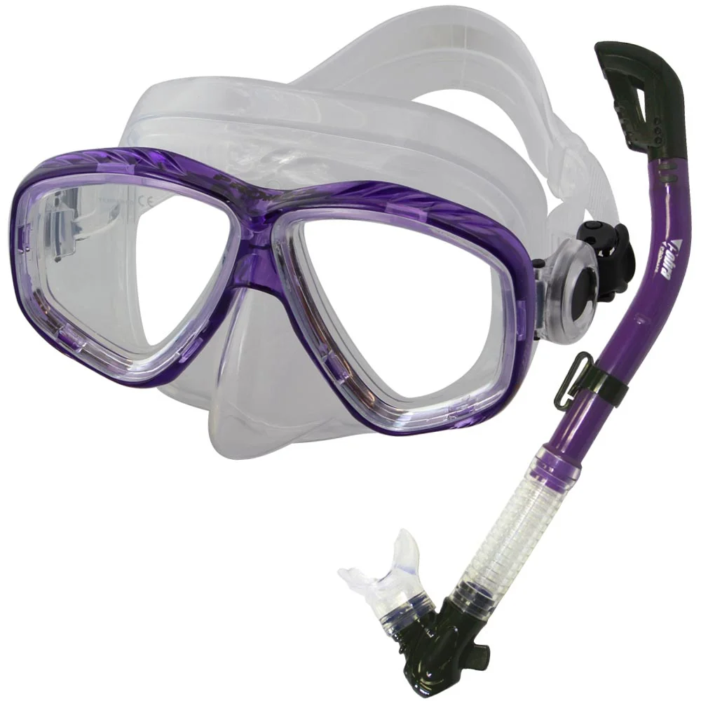 Promate Snorkeling Scuba Dive Dry Snorkel Mask Gear Set, scs0066-Purple
