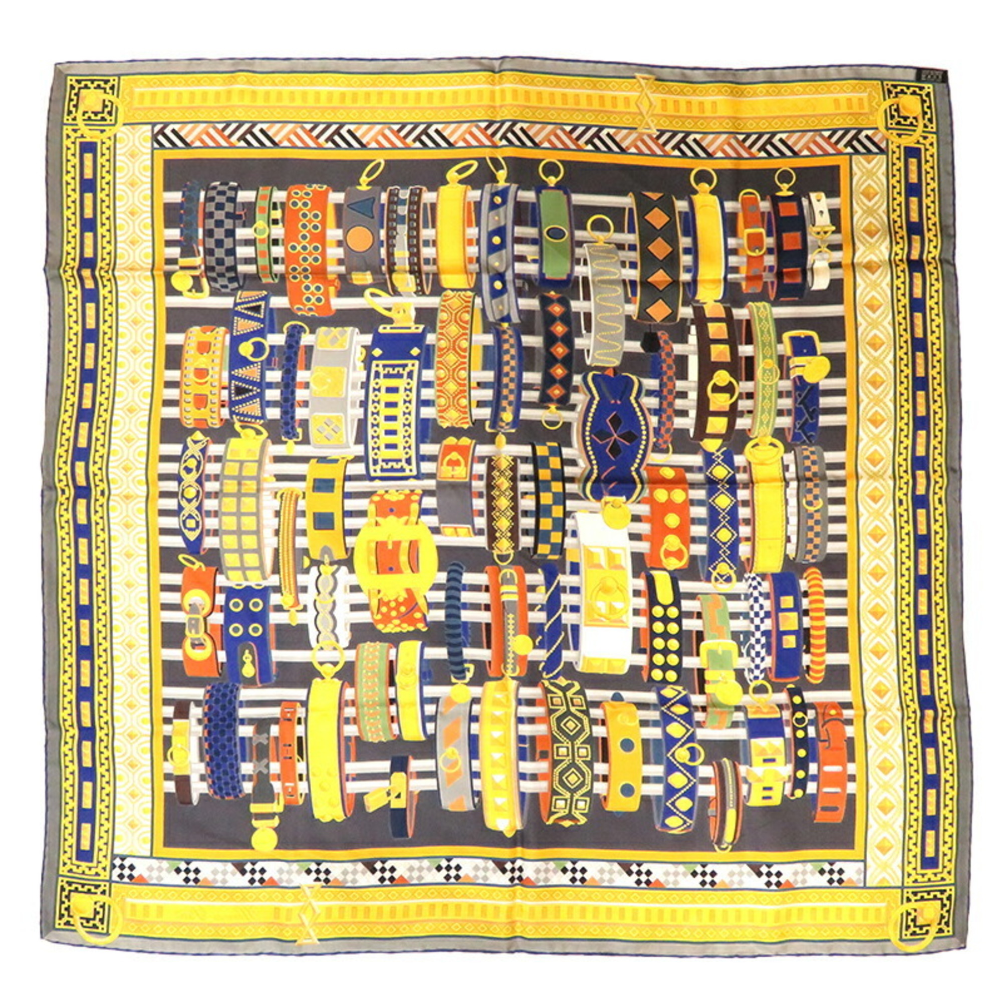 Pre-Owned Hermes Carre 90 Collier de Chien Women's Scarf Muffler 100% Silk Navy (Good)