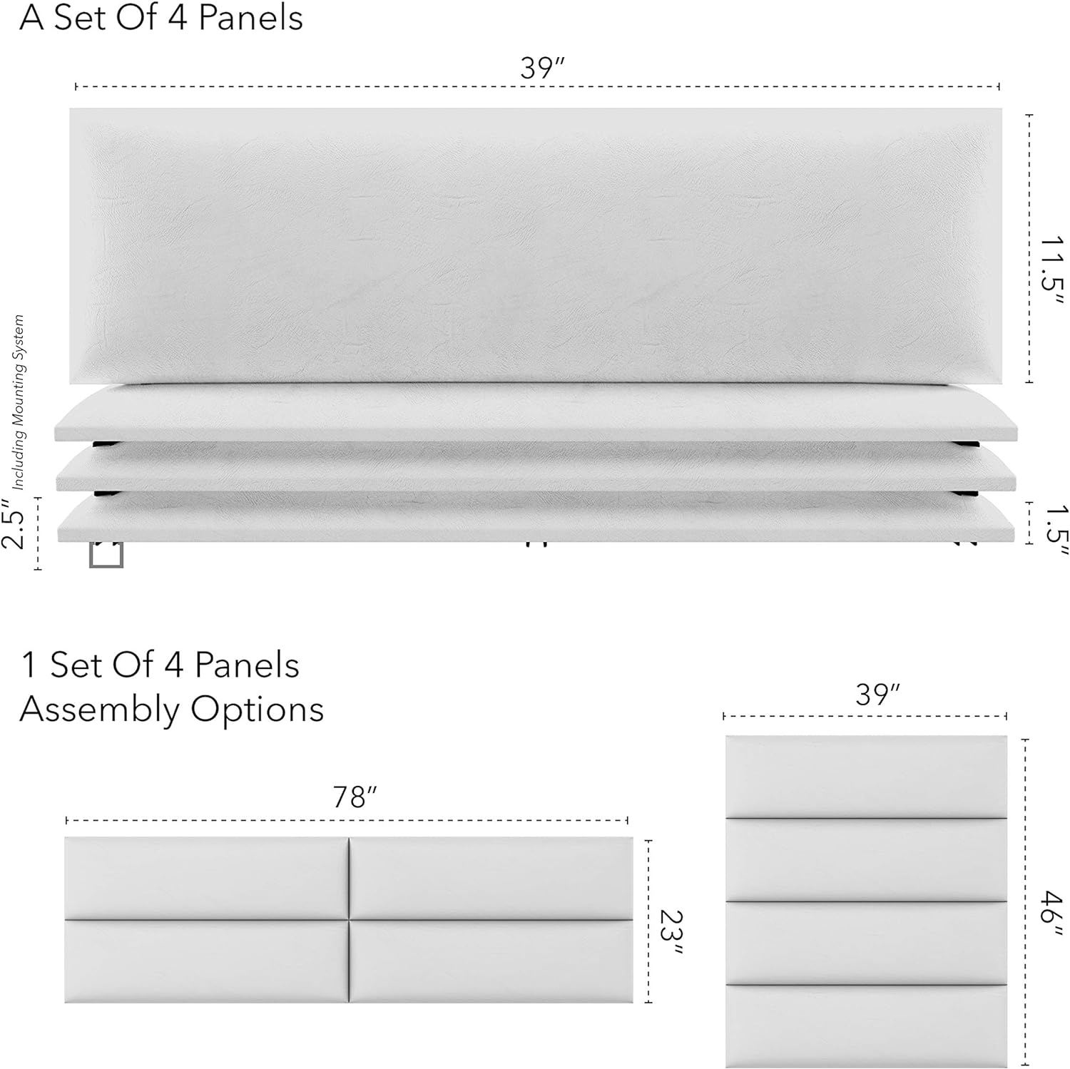 Upholstered Headboards - Accent Wall Panels - Vintage Leather White - /King - Set Of 4 Panels (Each Individual Panel 39