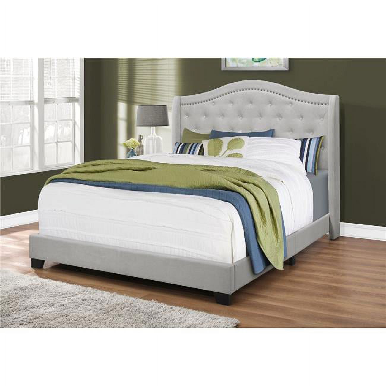 56.5 in. Foam, MDF, Solid Wood, Velvet Queen Size Bed with a Chrome Trim