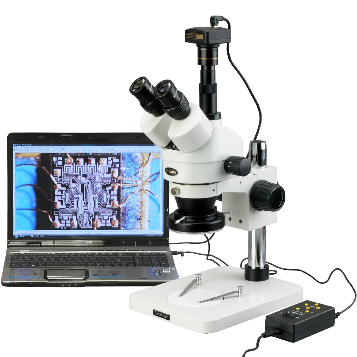AmScope 3.5X-90X Digital Zoom Stereo Microscope w 4-Zone 144-LED Light + 5MP USB Camera New