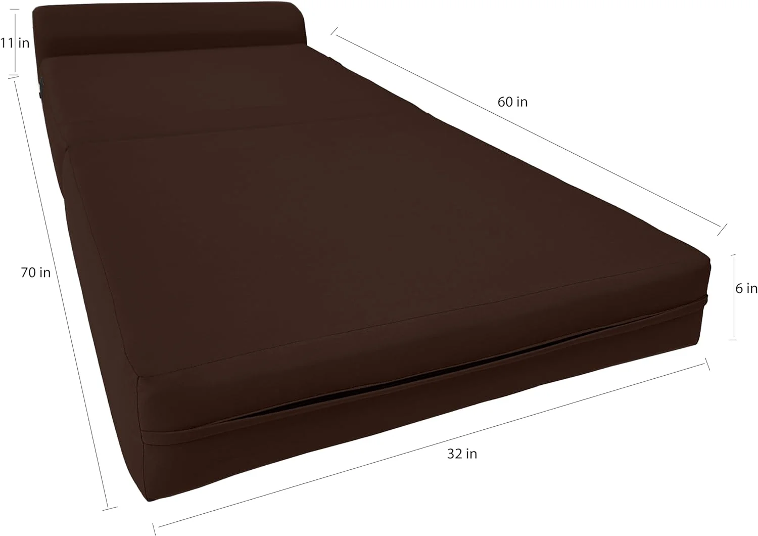 RUNFAYBIU D&D Futon  Twin Size Brown Sleeper Chair Folding Foam Bed 6 x 36 x 70  Studio Guest Beds Foam Density 1.8 lb
