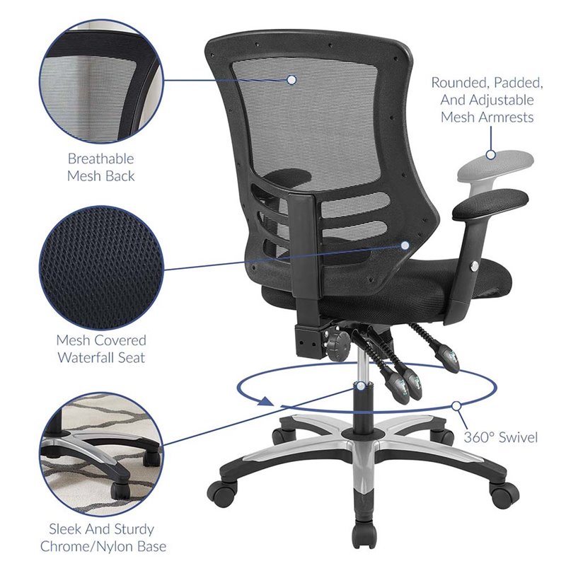 Scranton & Co Modern Mesh Adjustable Swivel Office Chair in Black