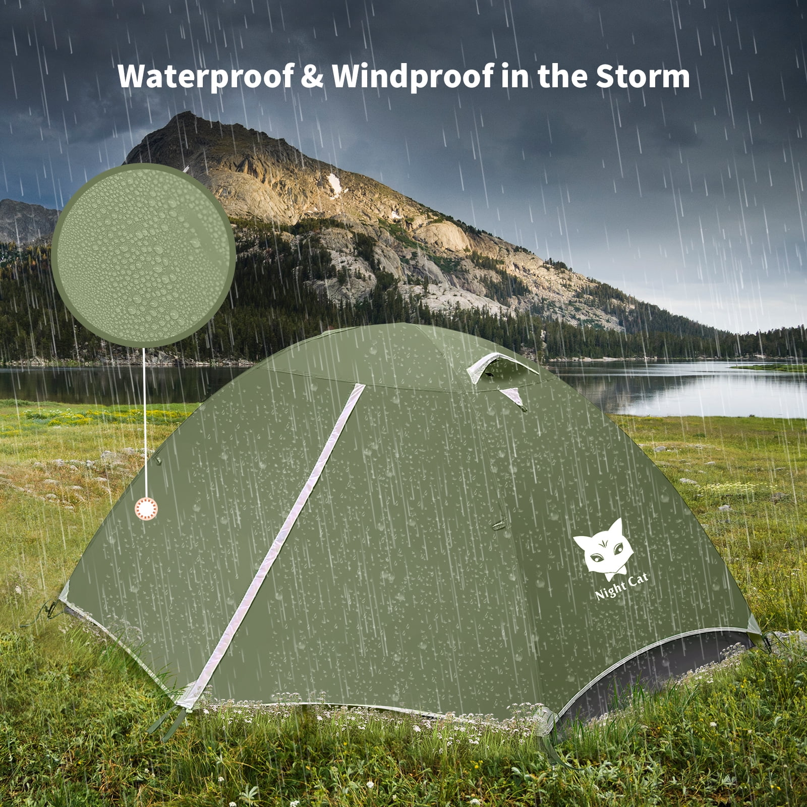 Night Cat Backpacking Tent 2 Persons with Aluminium Pole Camping Tent Adults Lightweight Rainproof Portable Easy Setup Two Doors Double Layers Hiking Mountaineering Outdoors 2.2x1.4m