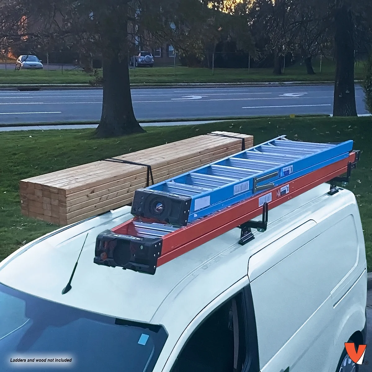 Vantech Heavy Duty 2 Bar Ladder Roof Rack Fits: Transit Connect 2014-On (Black)