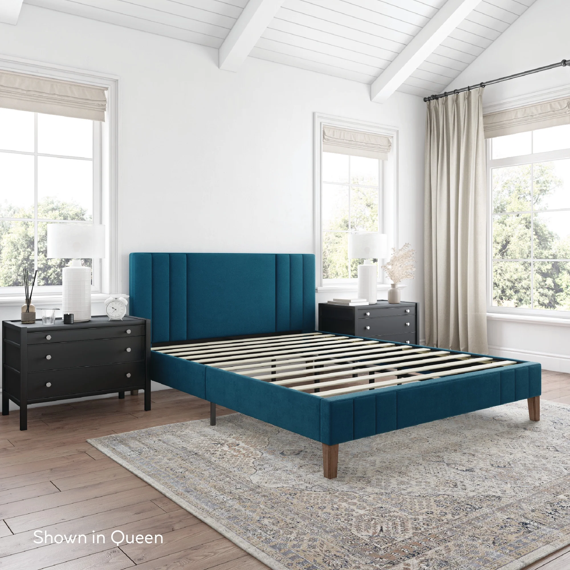 Modern Essentials Barclay Upholstered Tufted Platform Bed, Full, Teal
