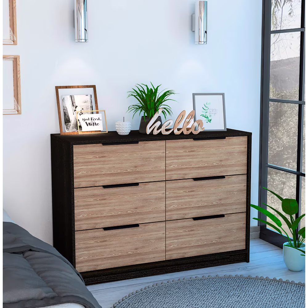 Boahaus Betty Dresser, Manufactured Wood, for Adults, Black Wengue / Pine