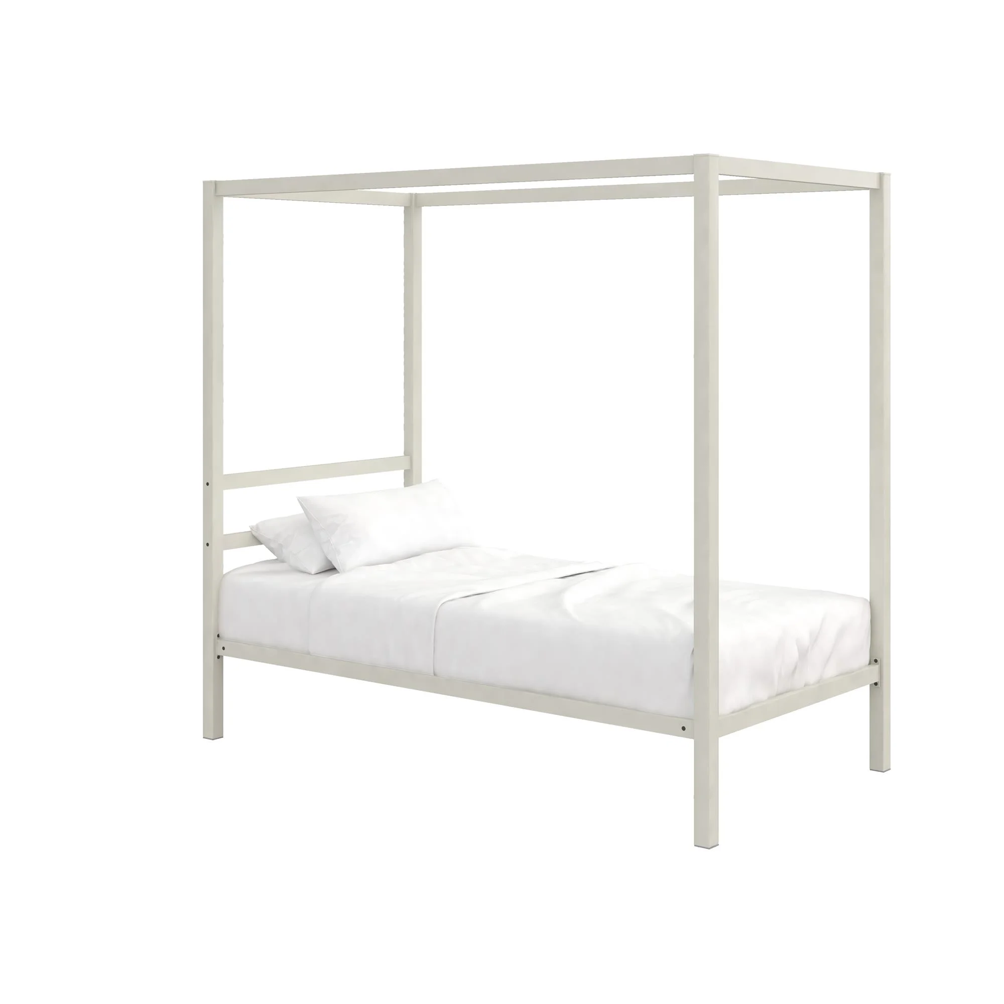 Bellamy Studios Modern Metal Canopy Poster Bed, Twin, White