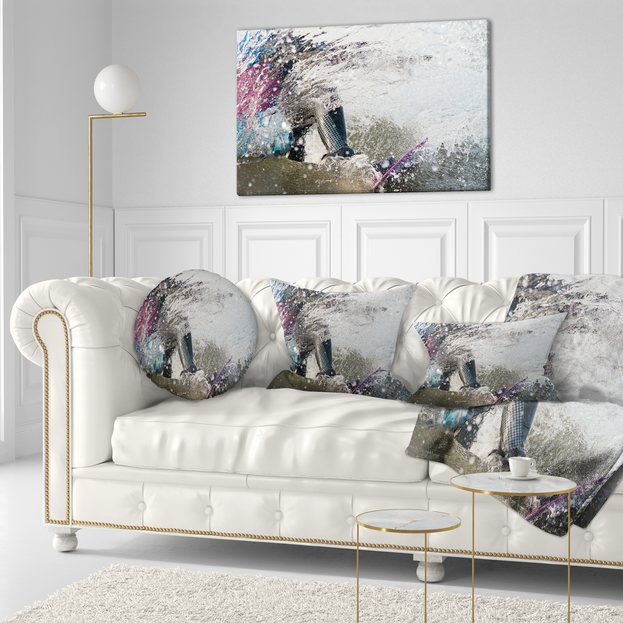 Designart Guy on a Wakeboard - Landscape Printed Throw Pillow - 12x20