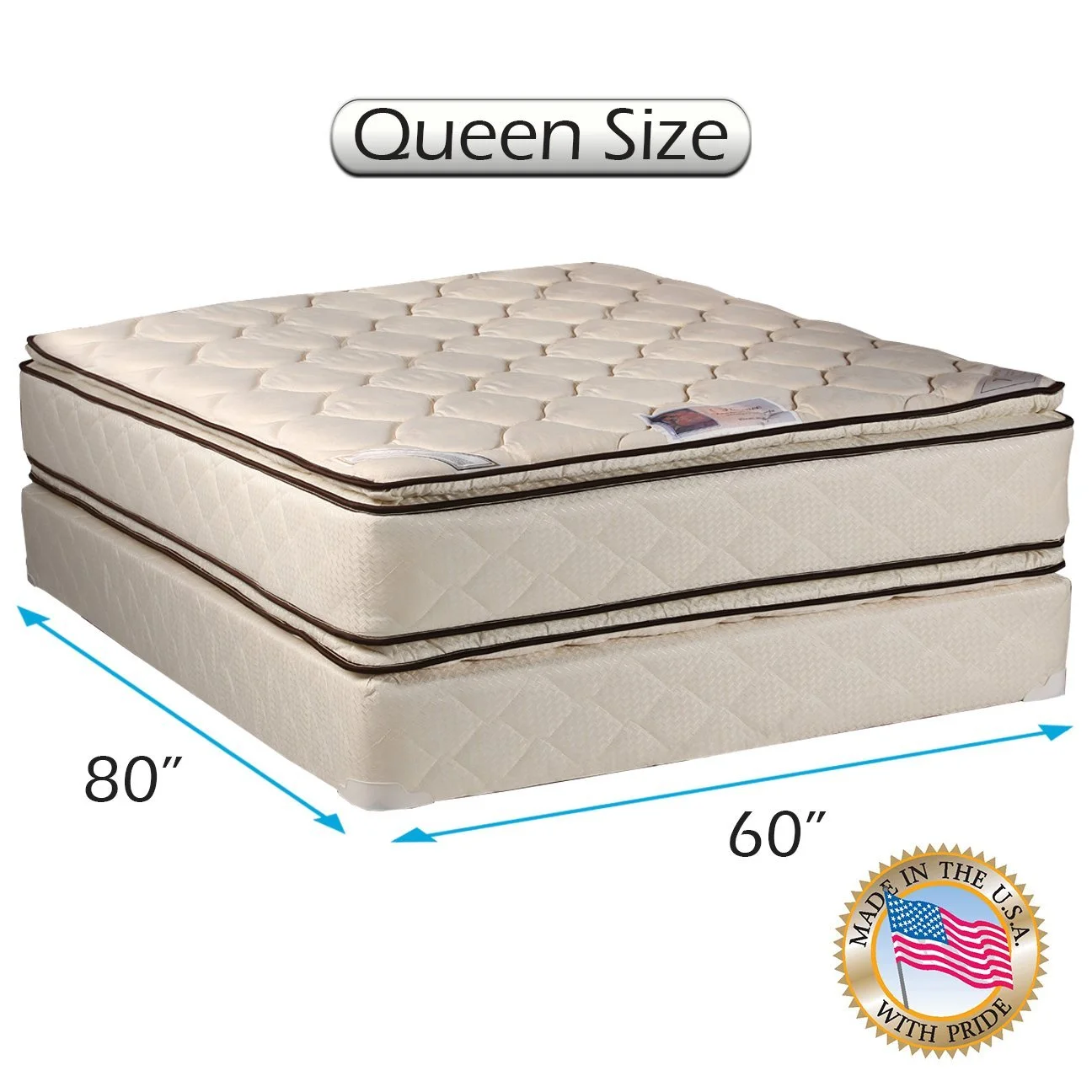 DS USA Coil Comfort Medium Firm 2-Sided PillowTop Queen Mattress Set with Metal Bed Frame - Sleep System with Enhanced Foam Encased Cushion Support, Premium EdgeGuards, Orthopedic, Longlasting Comfort