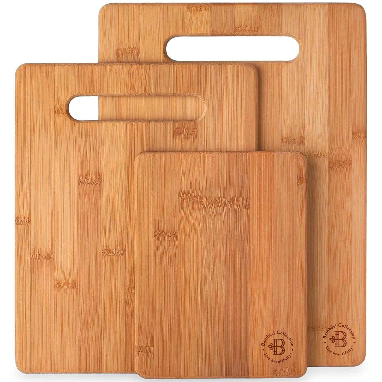 Bambusi 3 Piece Bamboo Cutting Board Set, Wooden Chopping & Serving Tray For Food Prep, Meat, Vegetables, Cheese, Crackers & More