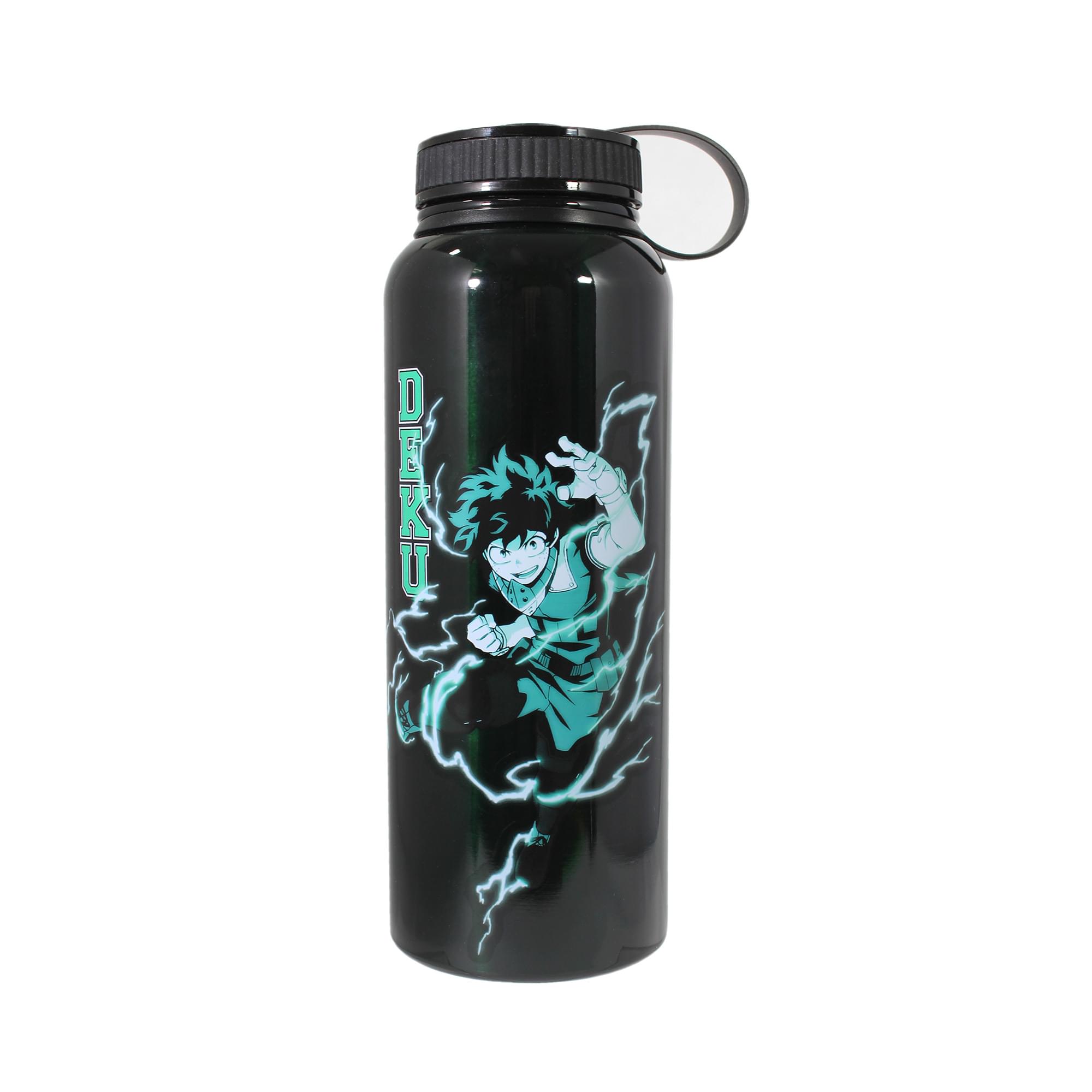 Official Licensed My Hero Academia Plastic Black Green Water Bottle, 34 oz